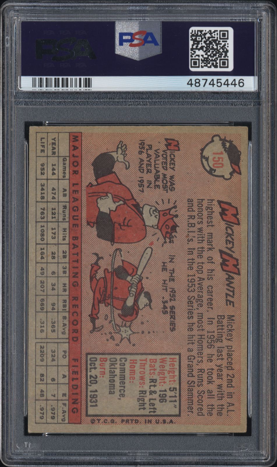 1958 Topps Mickey Mantle #150 PSA 3