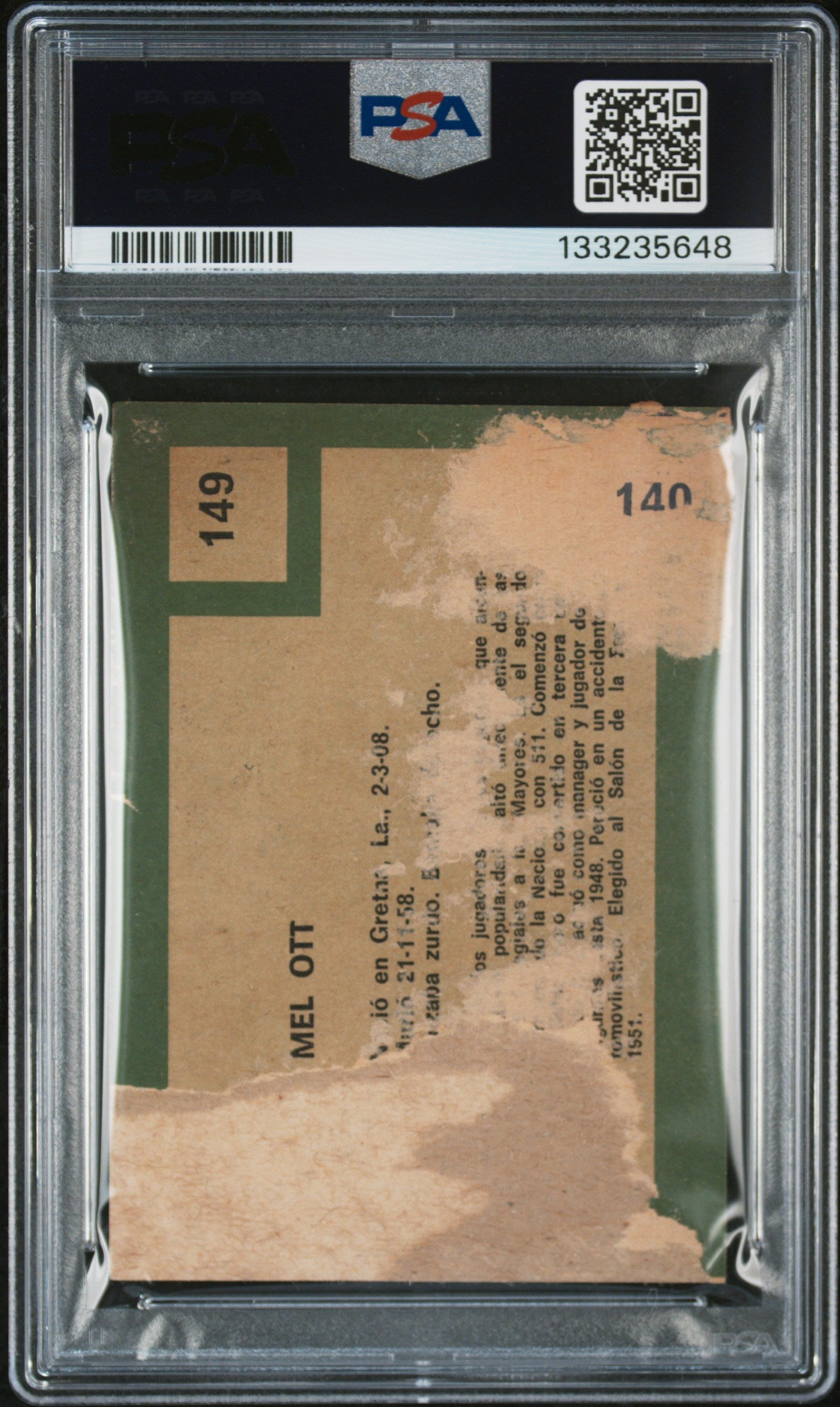 1967 Venezuela Topps Mel Ott #149 PSA 1