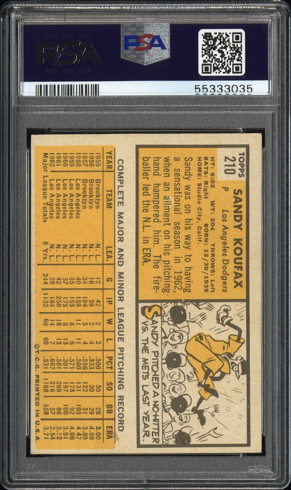 1963 Topps Sandy Koufax #210 PSA 5 Auto 10