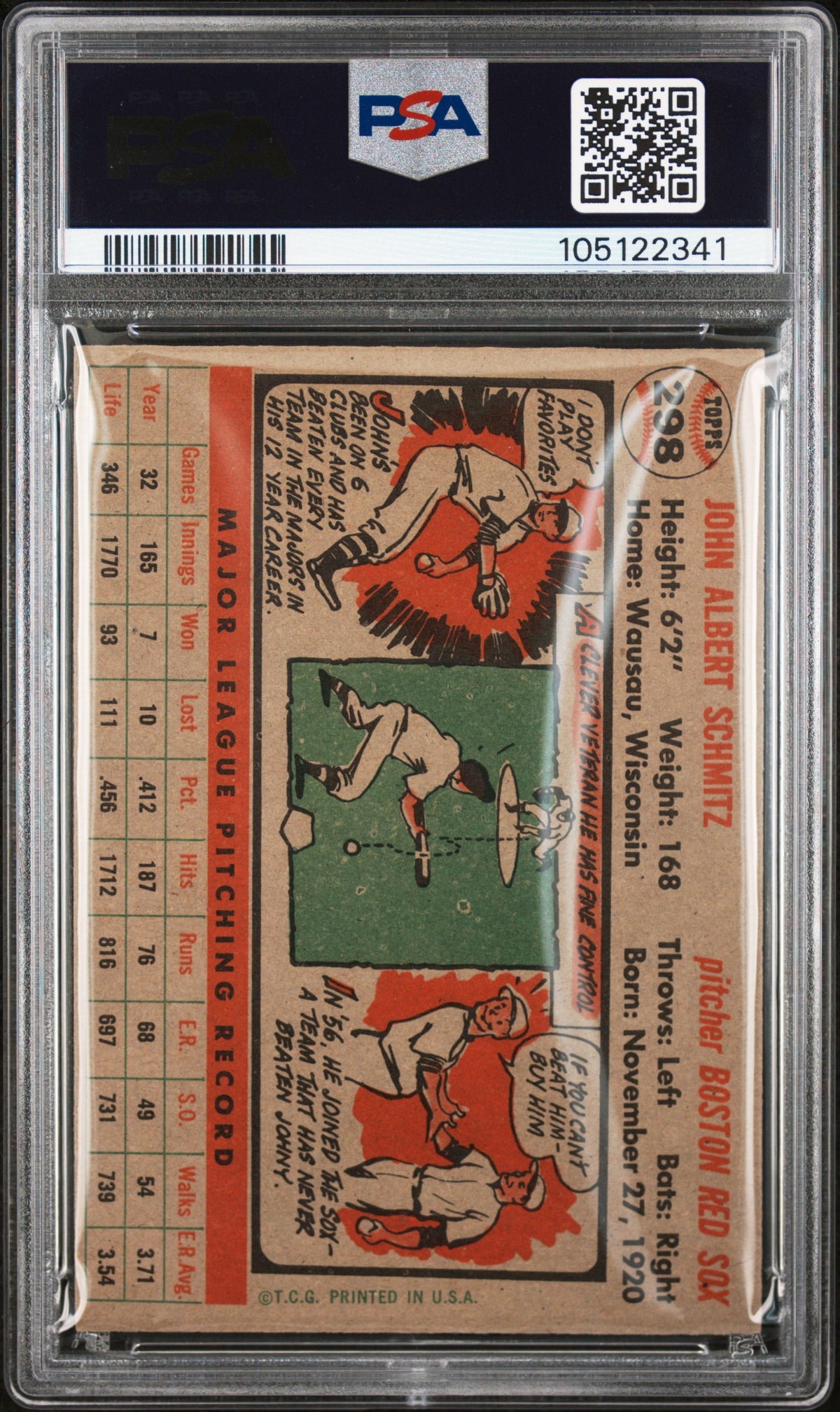 1956 Topps Johnny Schmitz #298 PSA 8
