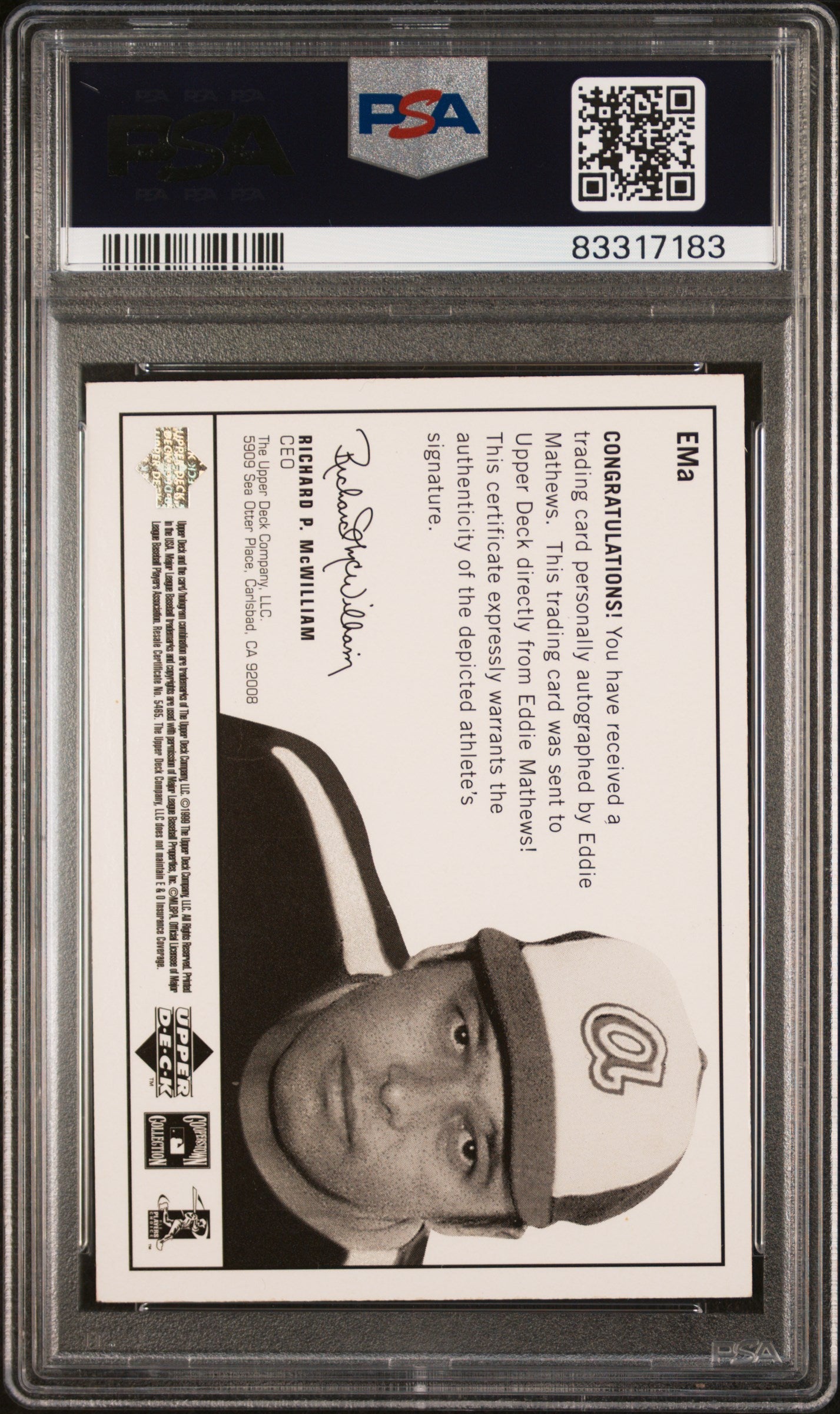 1999 Upper Deck Century Legends Epic Signatures Eddie Mathews #EMa PSA 8