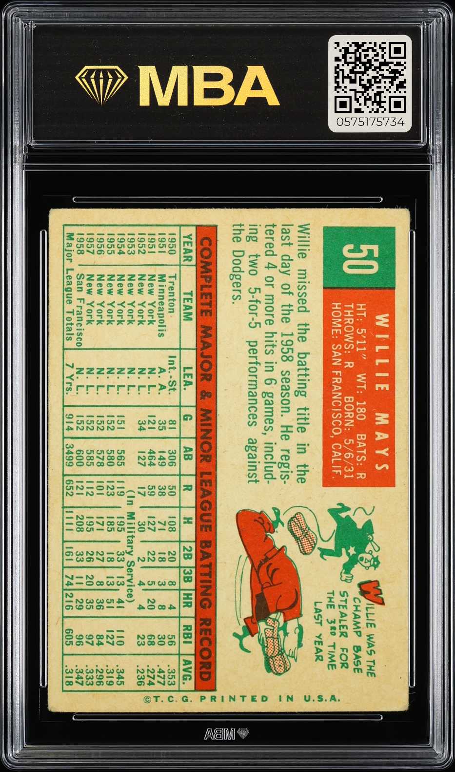 1959 Topps Willie Mays #50 MBA 4
