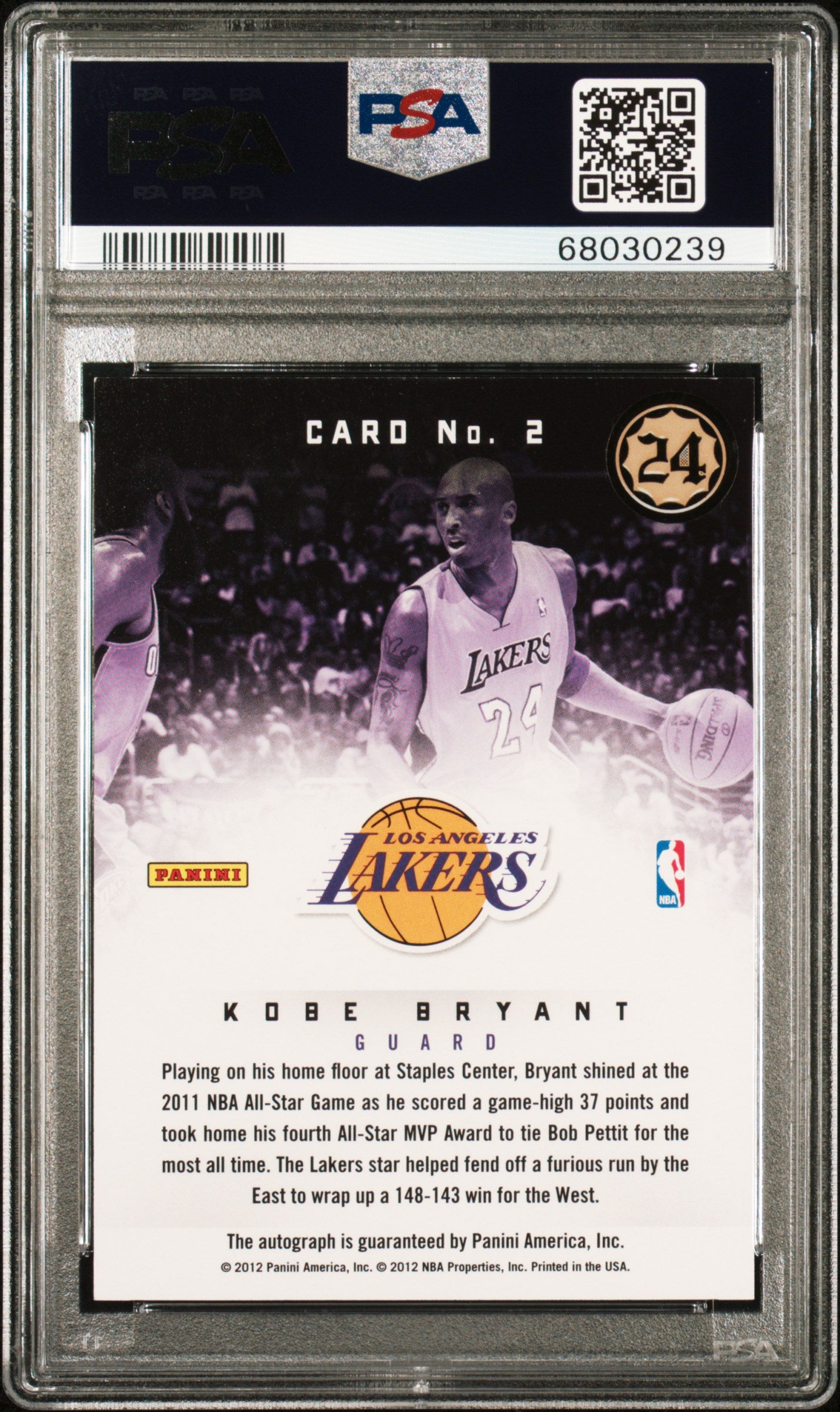 2012 Panini Prestige Distinctive Ink Kobe Bryant #2 PSA A Auto 10