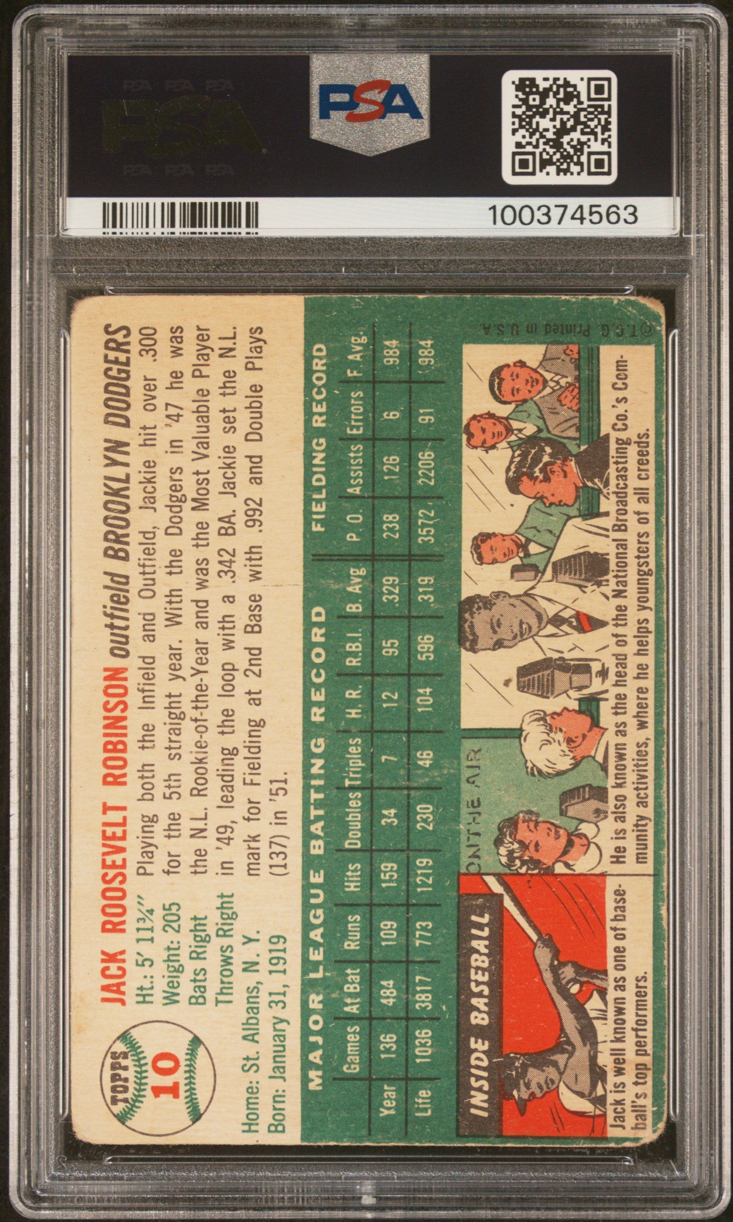 1954 Topps Jackie Robinson #10 PSA 1