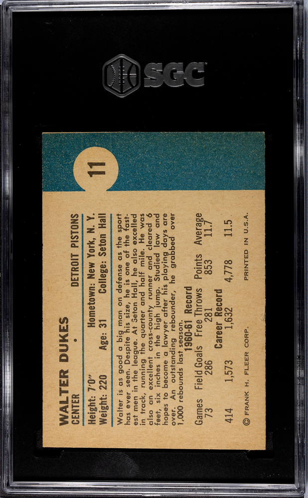 1961 Fleer Walter Dukes #11 SGC 6