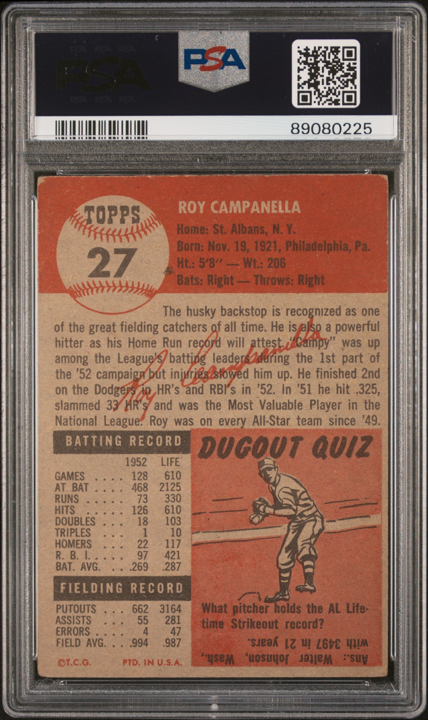 1953 Topps Roy Campanella #27 PSA 3
