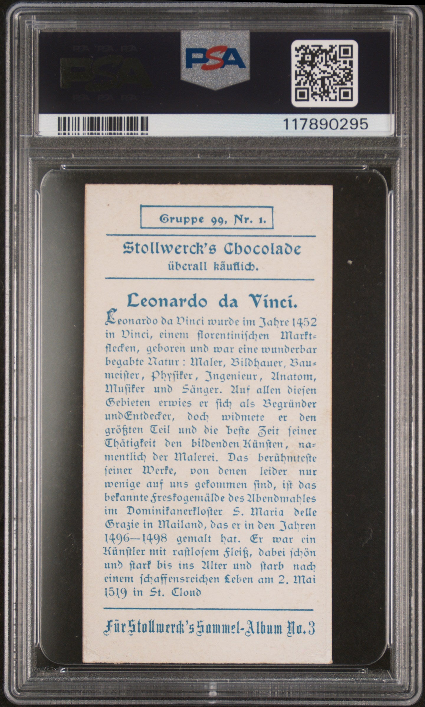 1899 Stollwerck Album 3 Leonardo Da Vinci #1 Gruppe 99 PSA 3