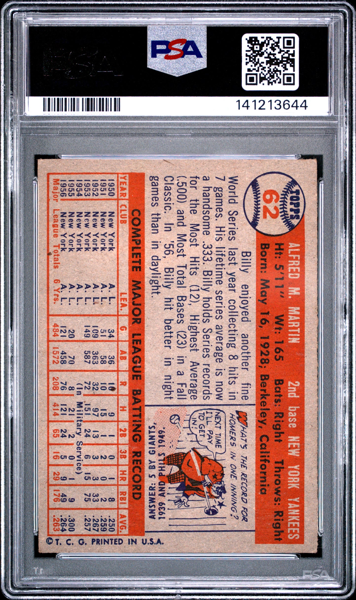 1957 Topps Billy Martin #62 PSA 4