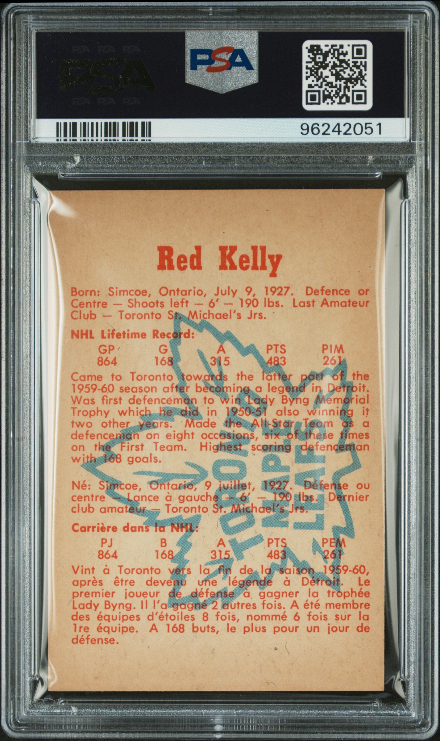 1960 Parkhurst Red Kelly #9 PSA 6