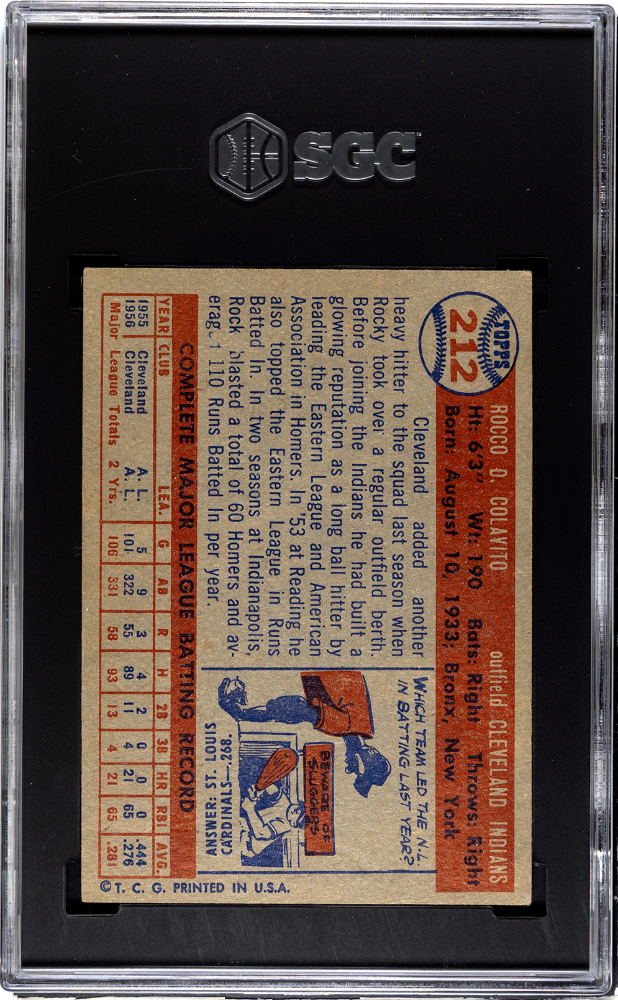 1957 Topps Rocco Colavito #212 SGC 3