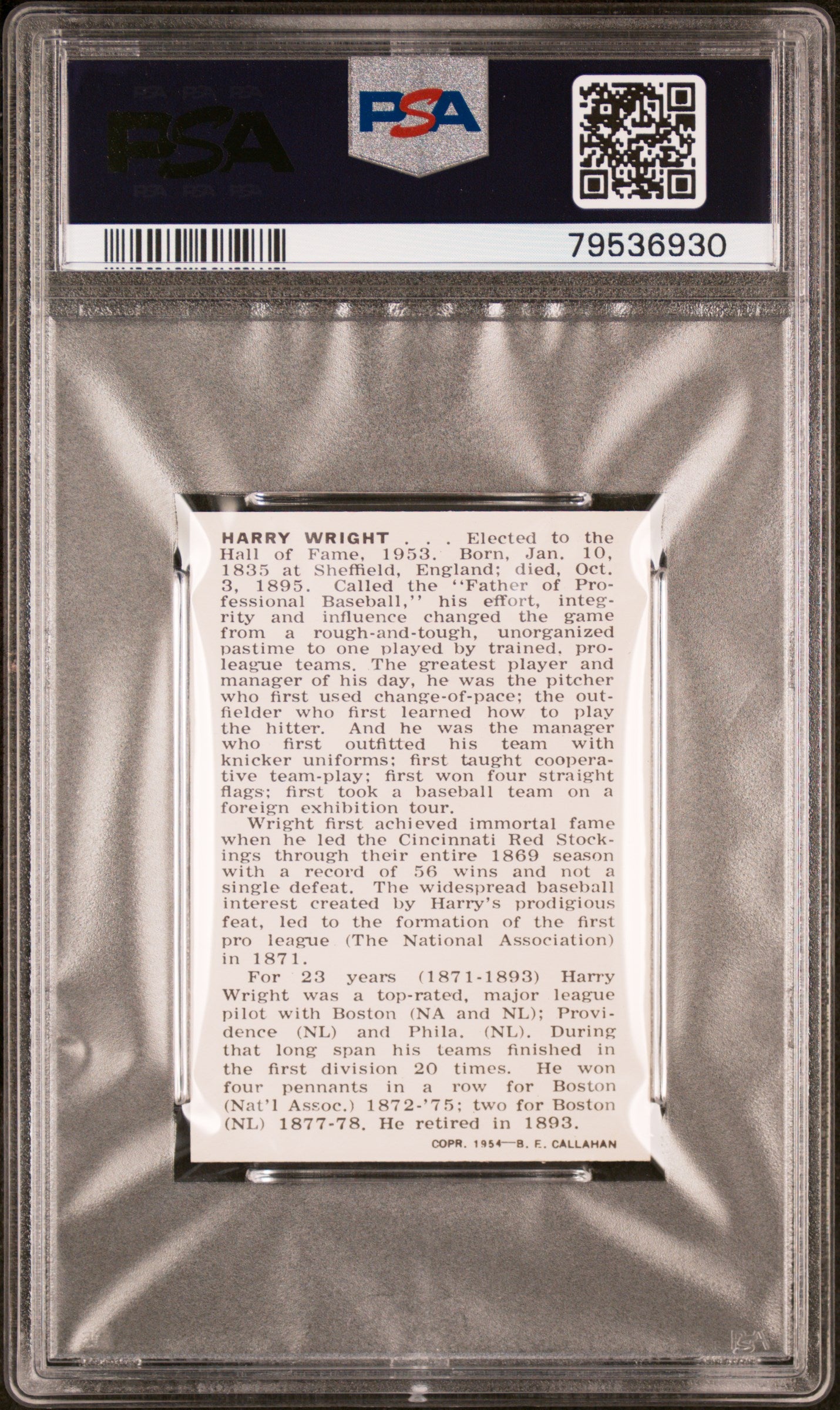 1950-56 Callahan Hall Of Fame Harry Wright PSA 9