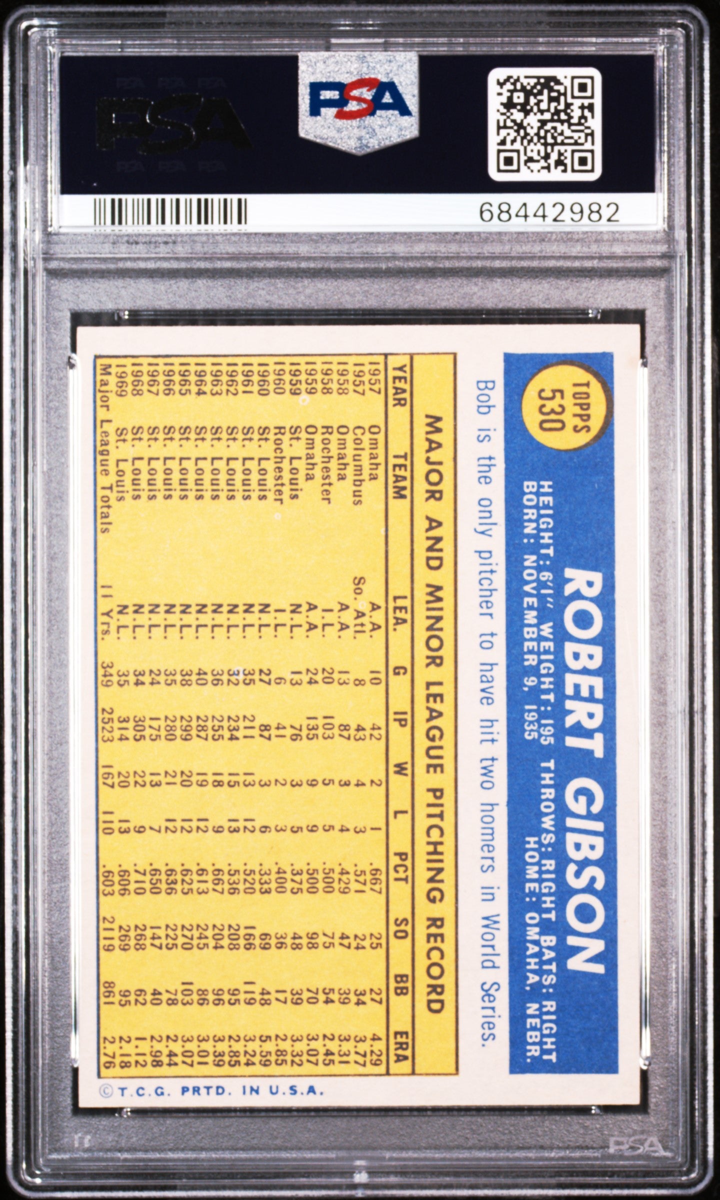 1970 Topps Bob Gibson #530 PSA 9