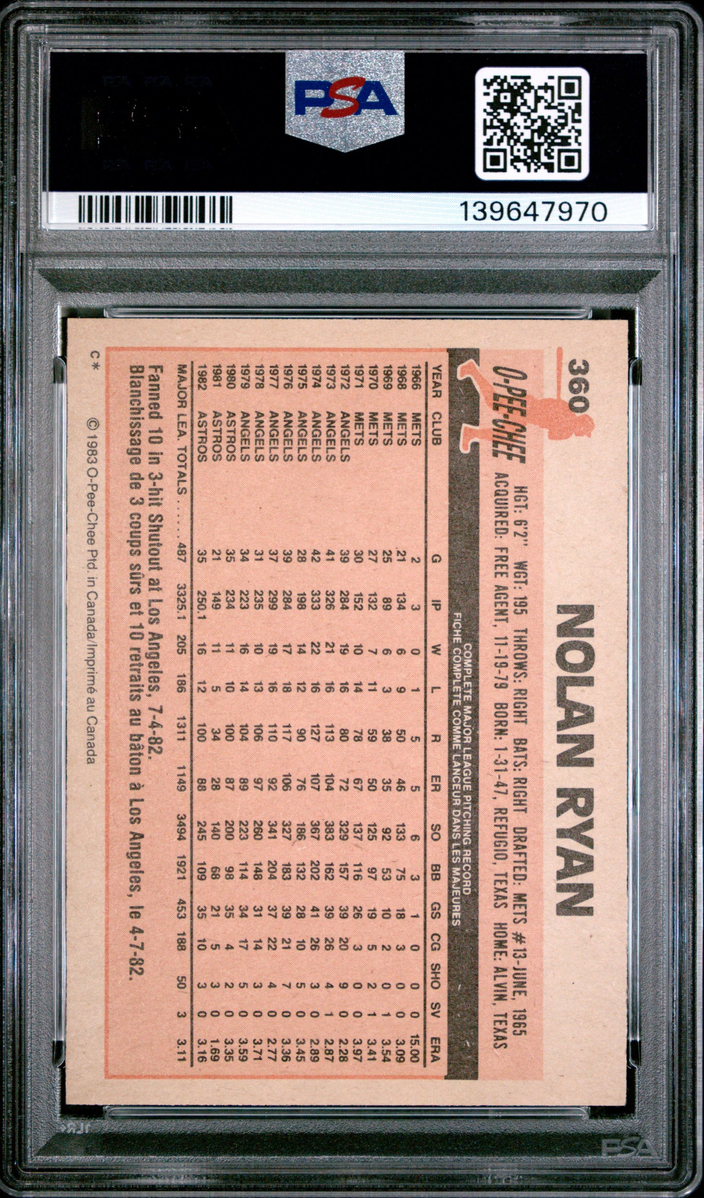 1983 O-Pee-Chee Nolan Ryan #360 PSA 9