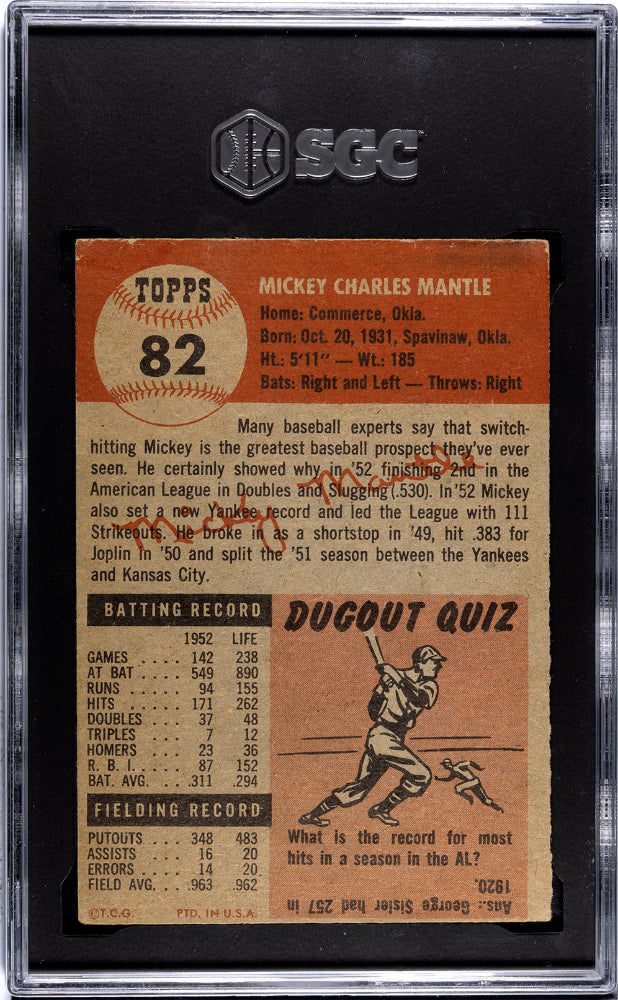 1953 Topps Mickey Mantle #82 SGC 2