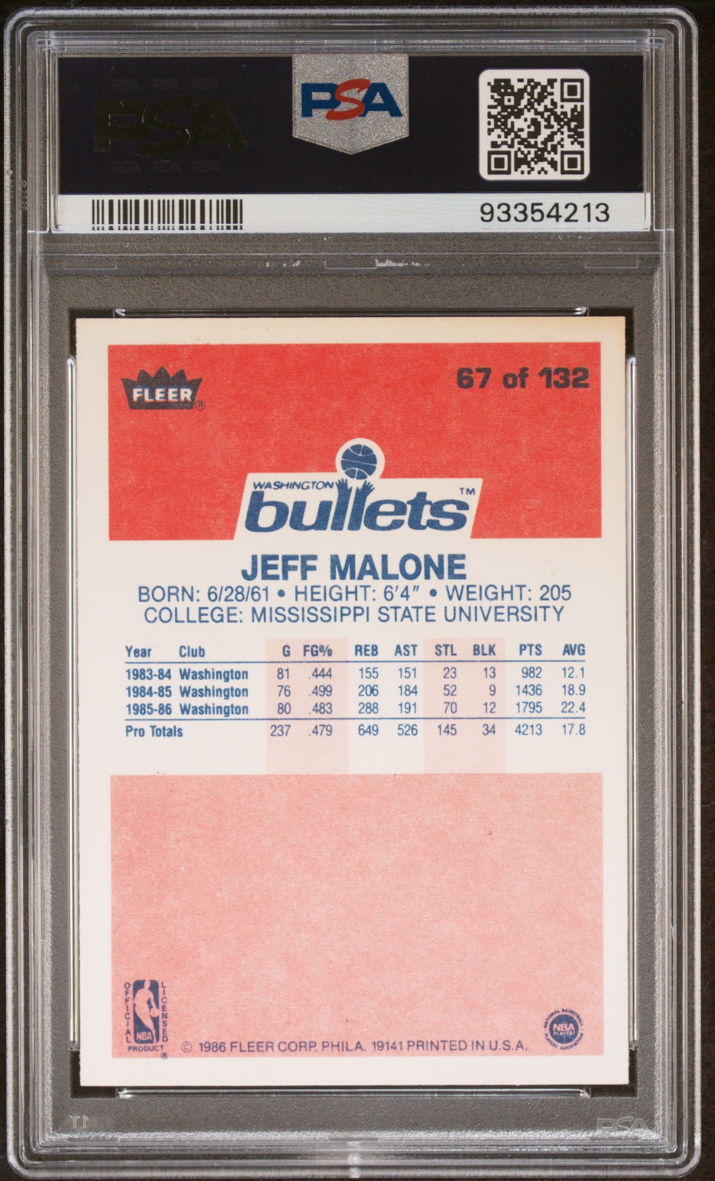 1986 Fleer Jeff Malone #67 PSA 9