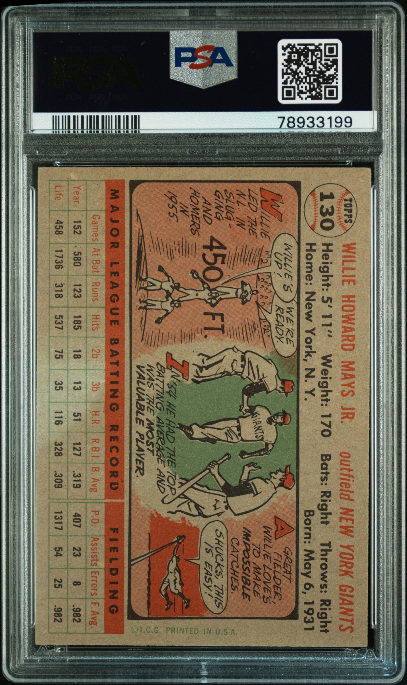 1956 Topps Willie Mays #130 Gray Back PSA 7.5