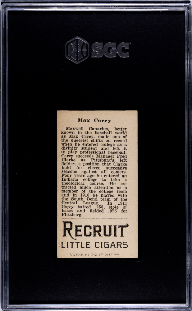 1912 Recruit Little Cigars (T207) Max Carey SGC 5