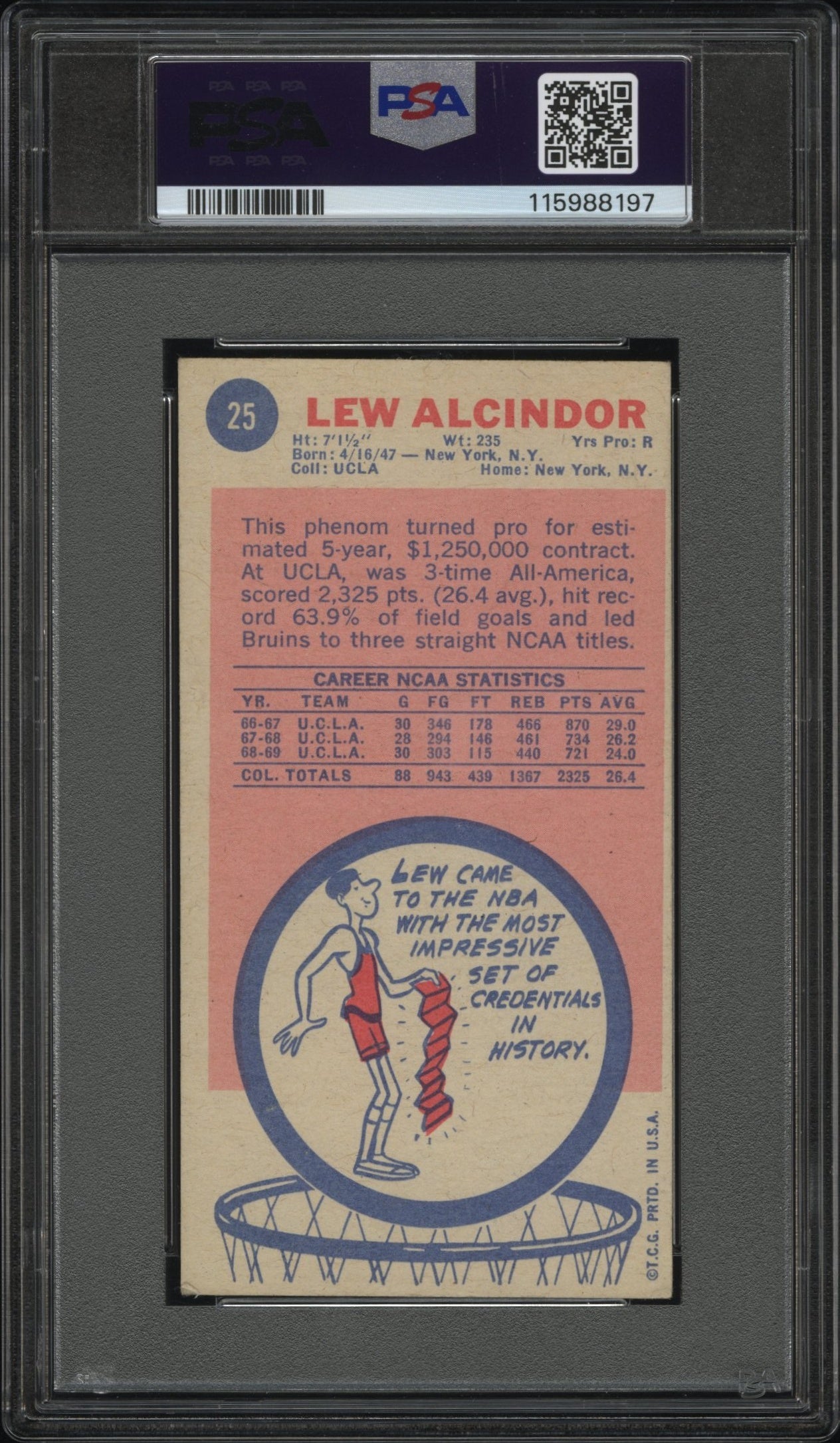 1969 Topps Lew Alcindor #25 PSA 3
