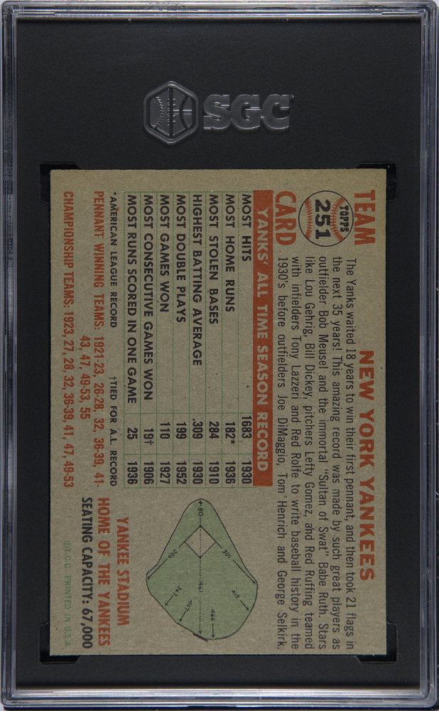 1956 Topps New York Yankees #251 SGC 6