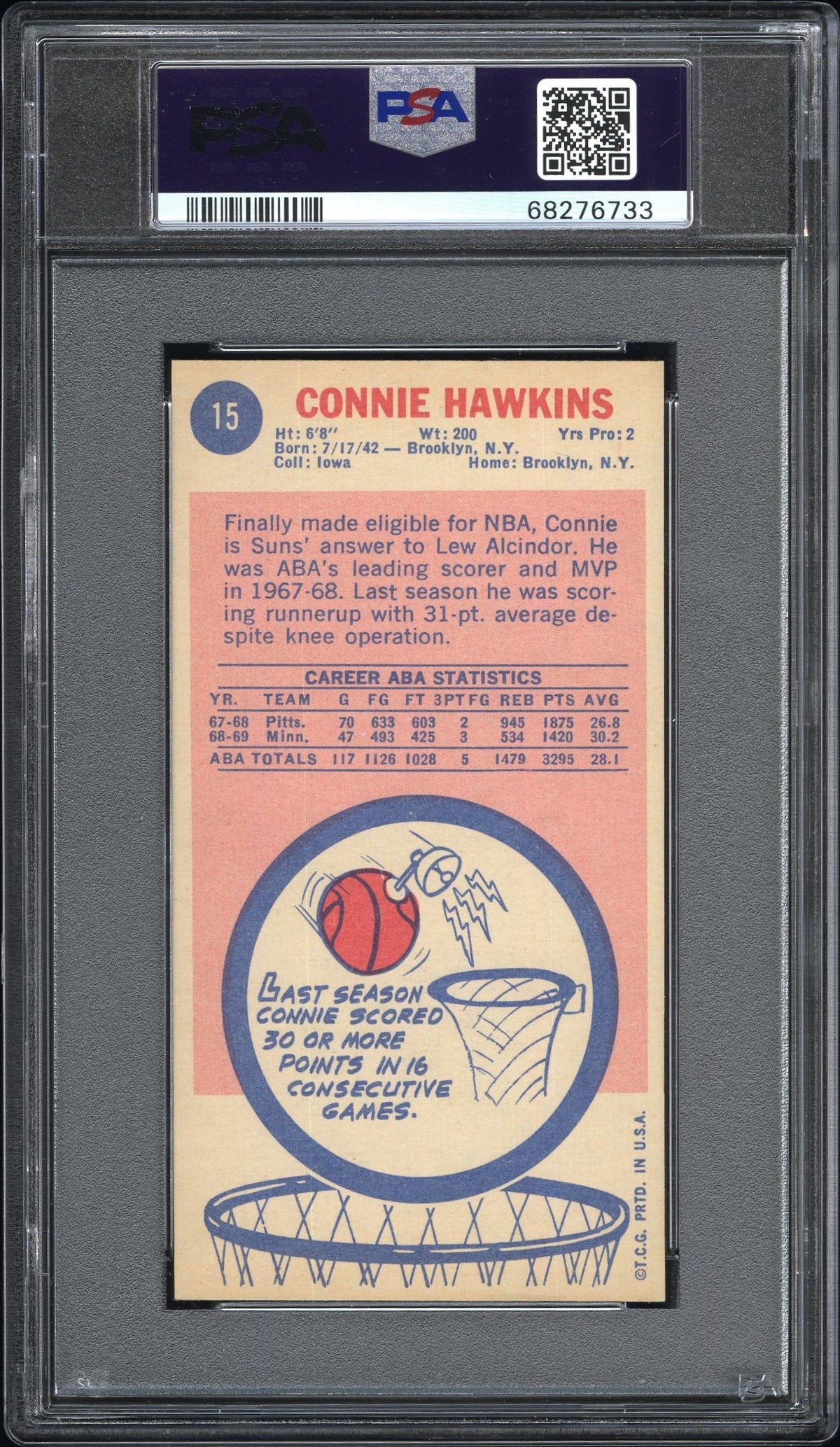 1969 Topps Connie Hawkins #15 PSA 8