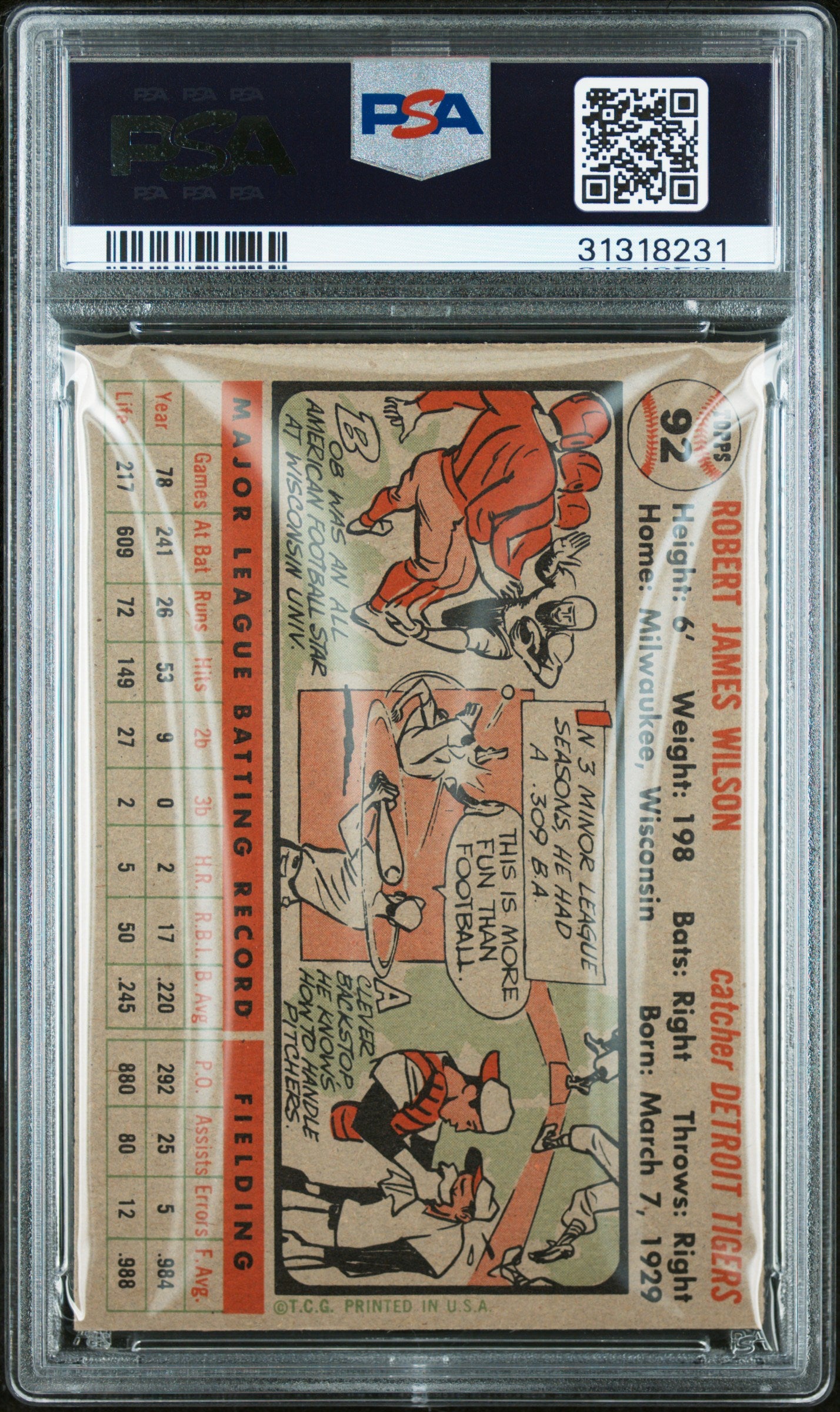 1956 Topps Red Wilson #92 Gray Back PSA 7