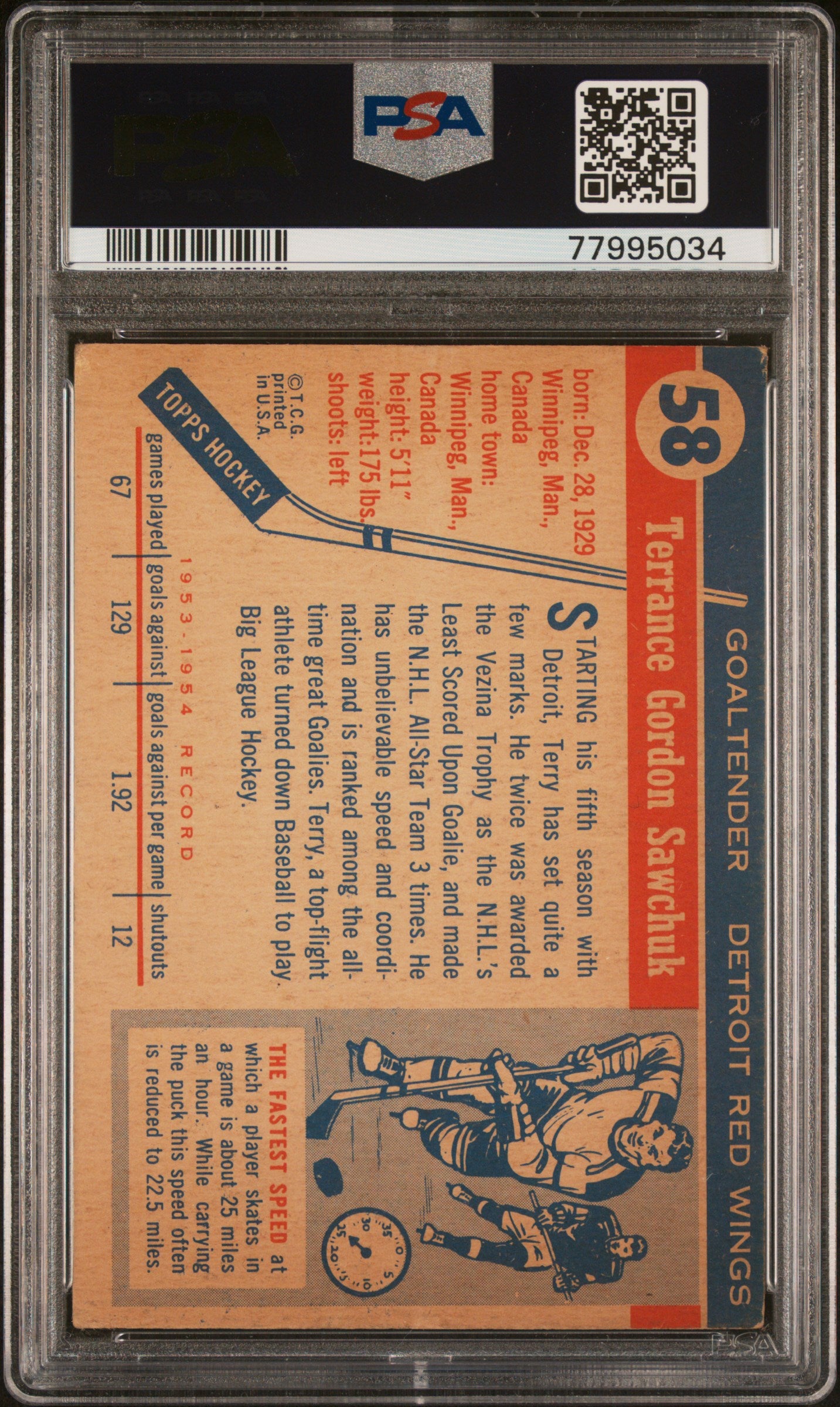 1954 Topps Terry Sawchuk #58 PSA 4