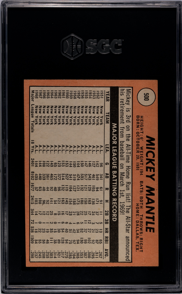 1969 Topps Mickey Mantle #500 SGC 6