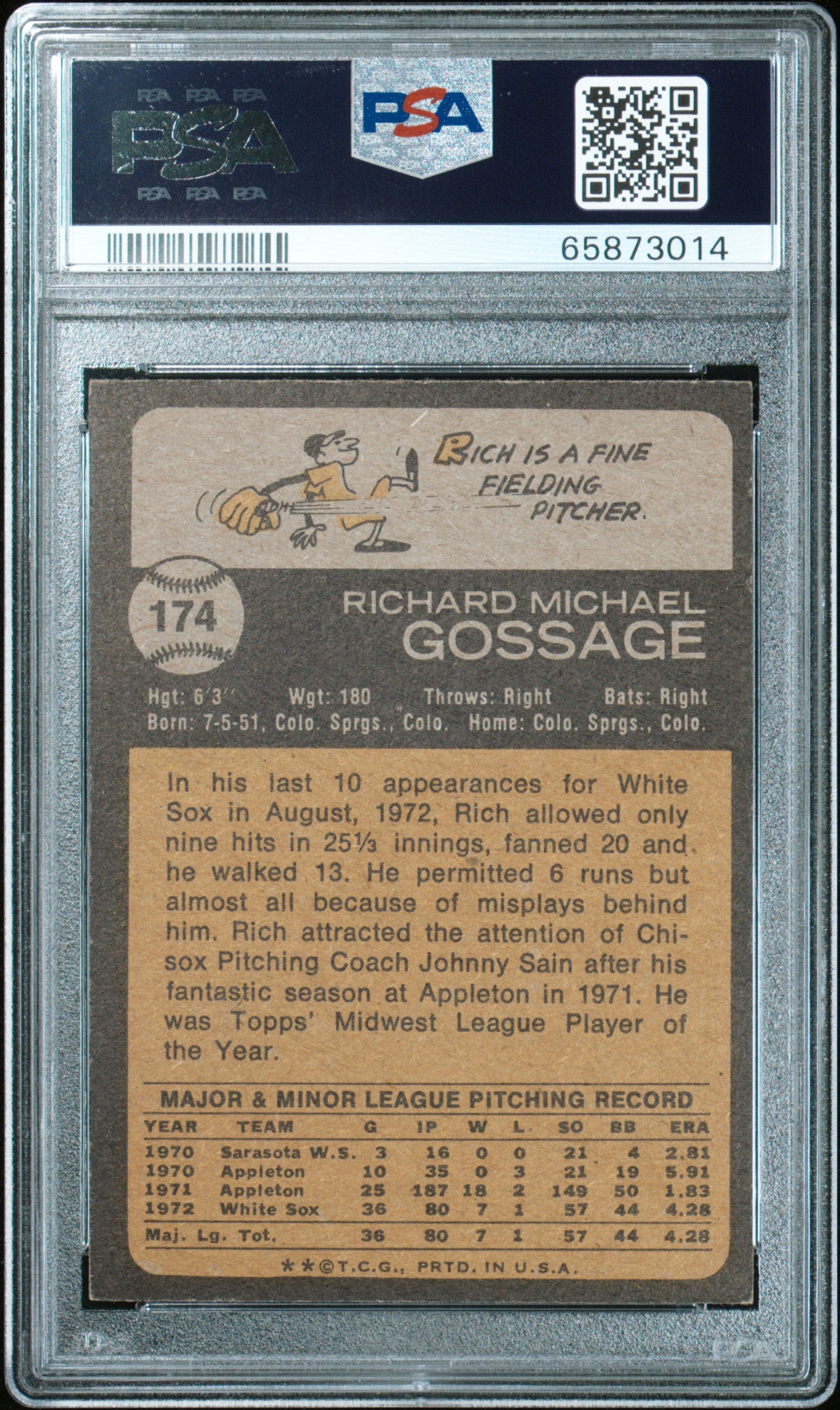 1973 Topps Rich Gossage #174 PSA 7 Auto 10
