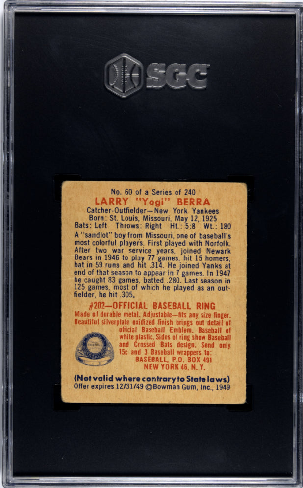 1949 Bowman Yogi Berra #60 SGC 1.5