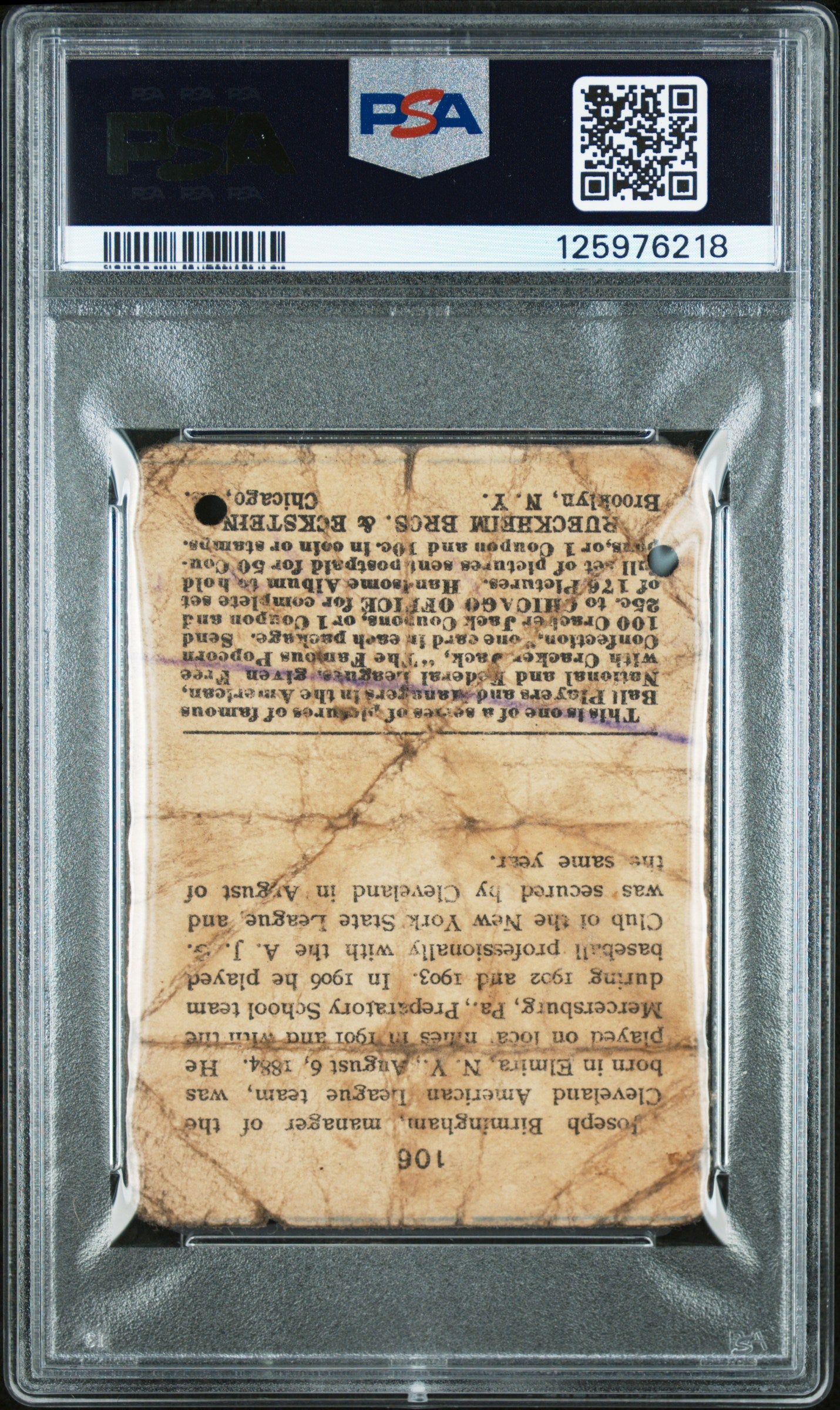 1915 Cracker Jack Joseph Birmingham #106 PSA A