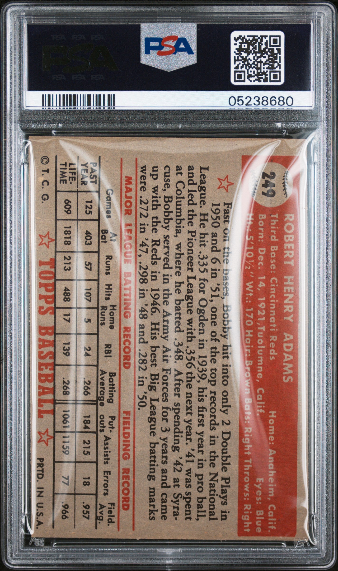 1952 Topps Bobby Adams #249 PSA 7