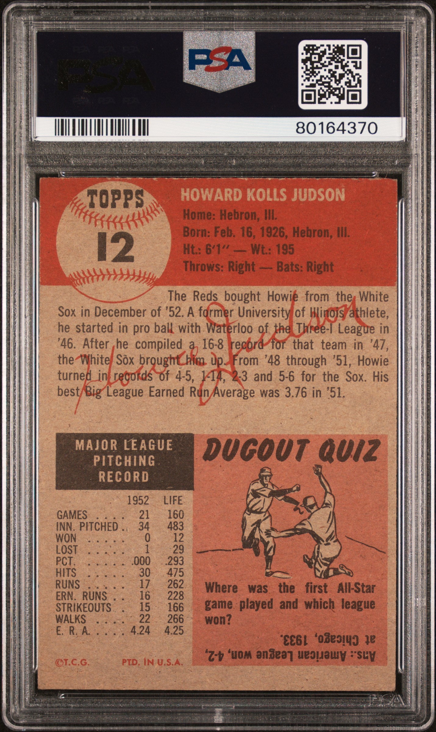 1953 Topps Howie Judson #12 PSA 6
