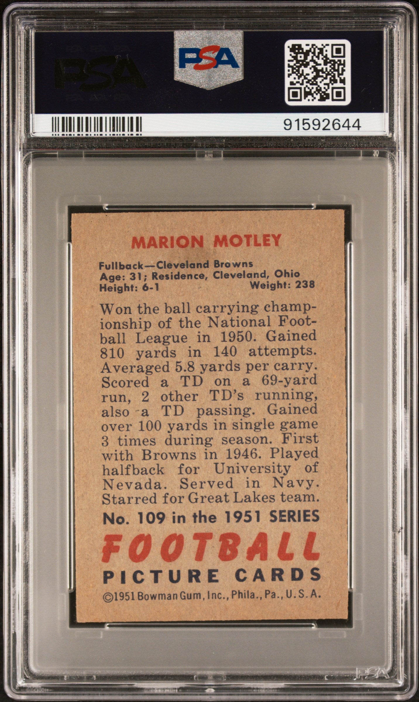 1951 Bowman Marion Motley #109 PSA 6