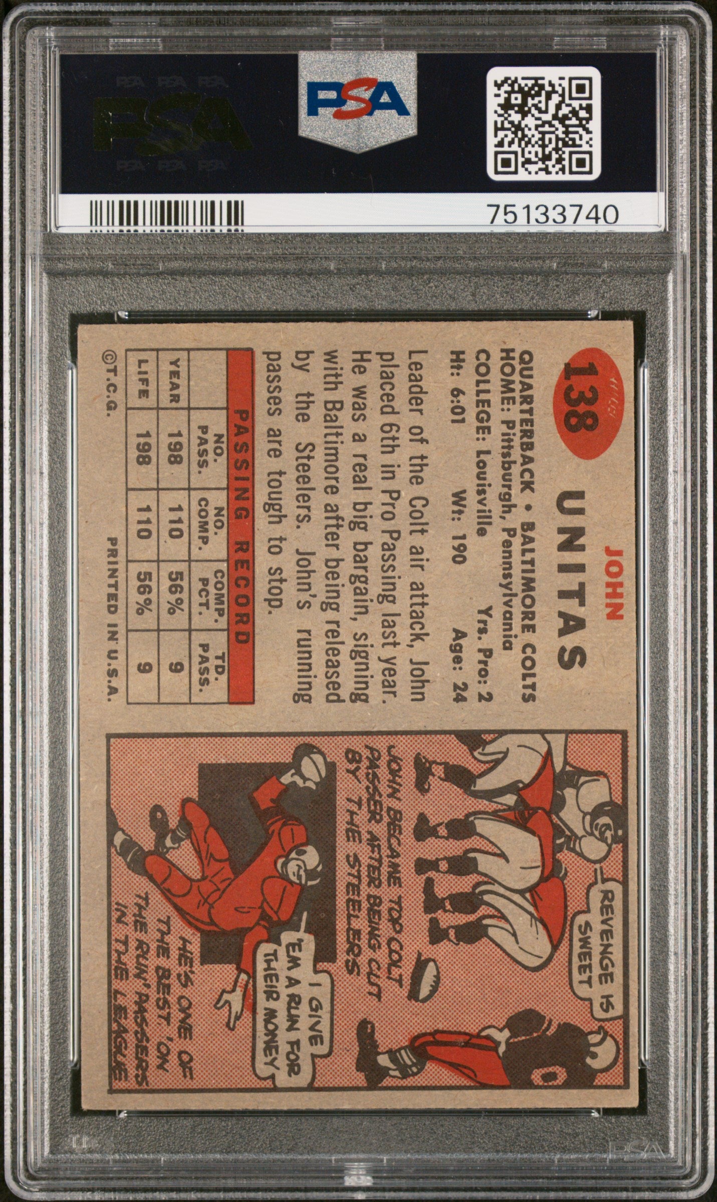 1957 Topps John Unitas #138 PSA 5
