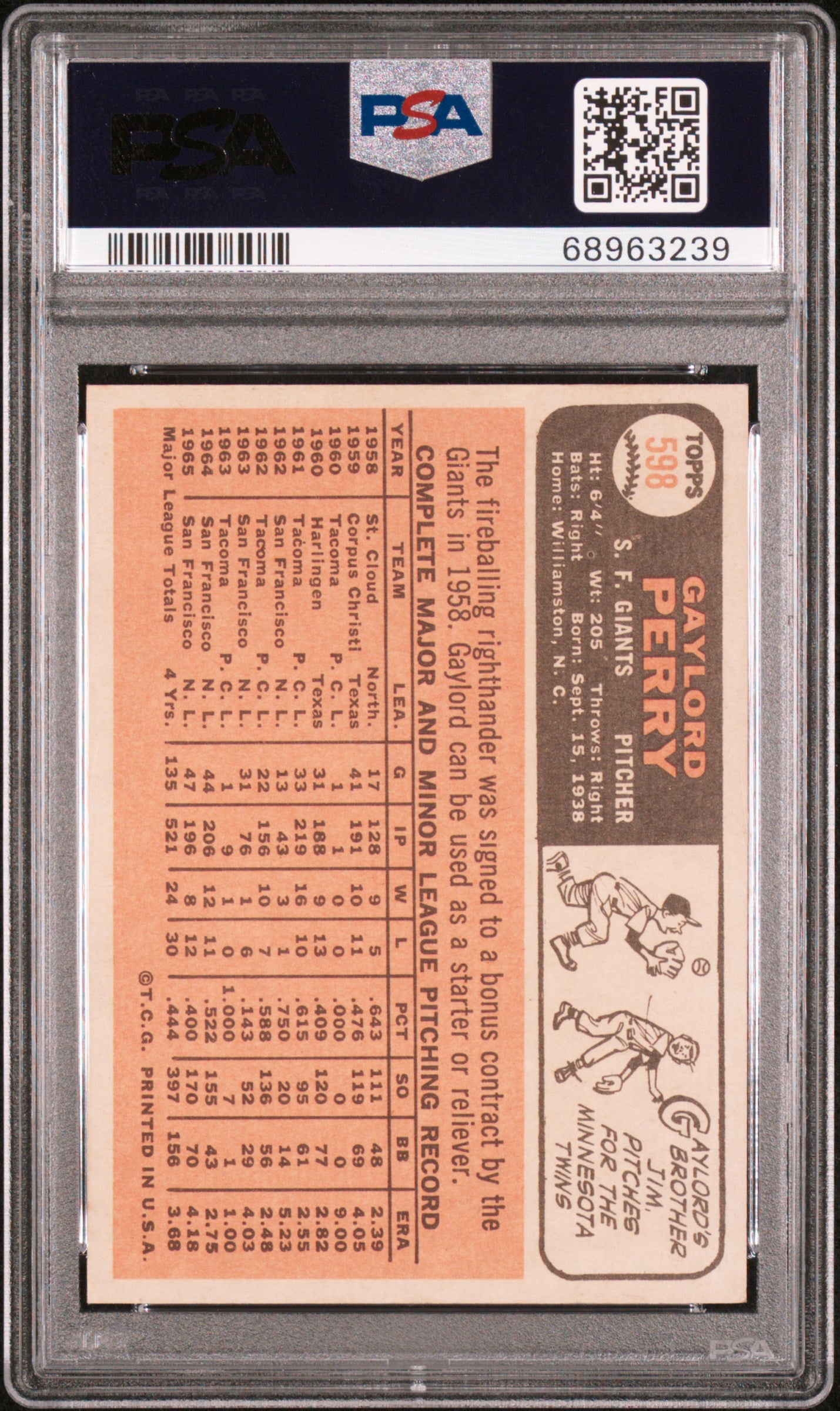 1966 Topps Gaylord Perry #598 PSA 6