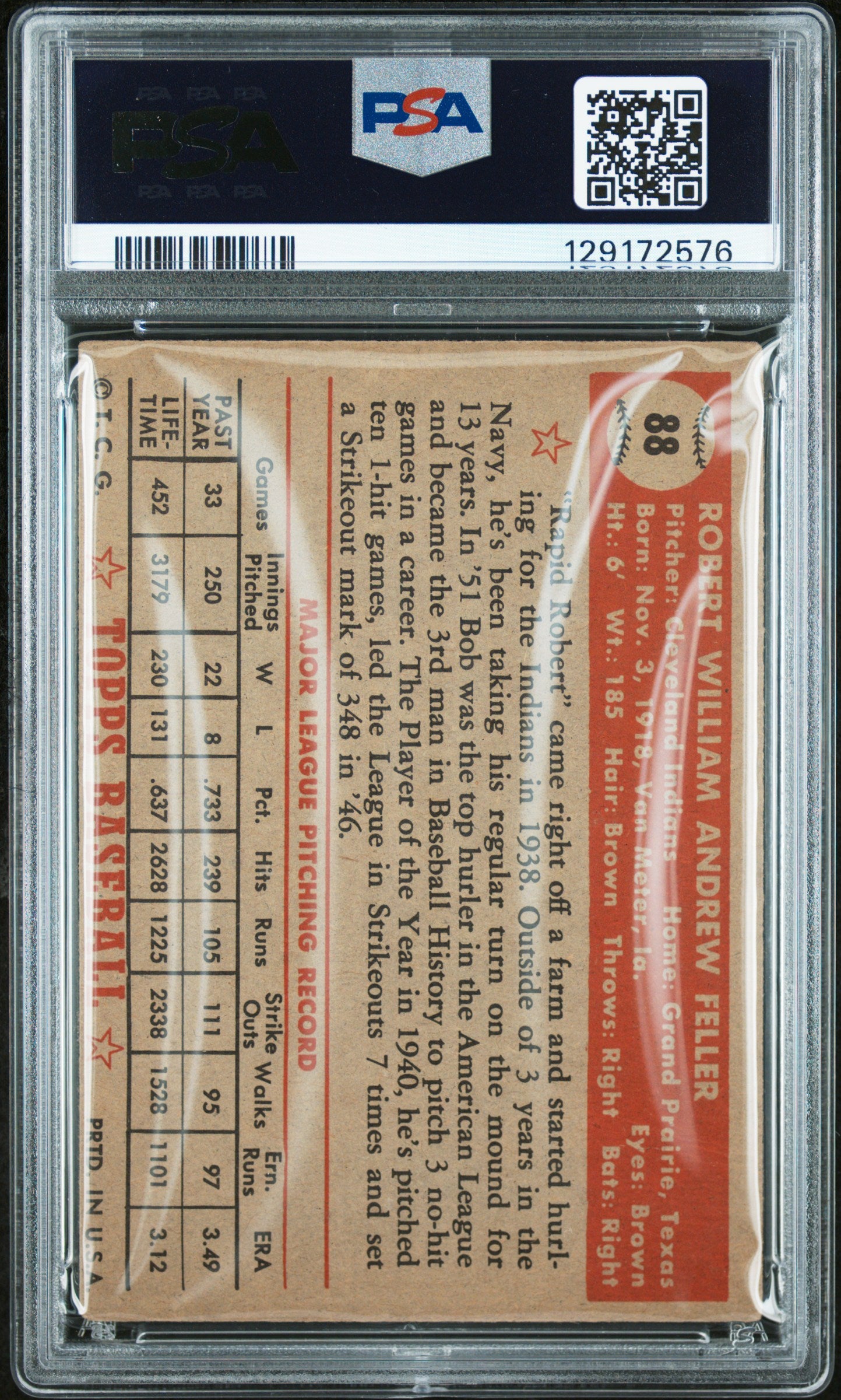 1952 Topps Bob Feller #88 PSA 2