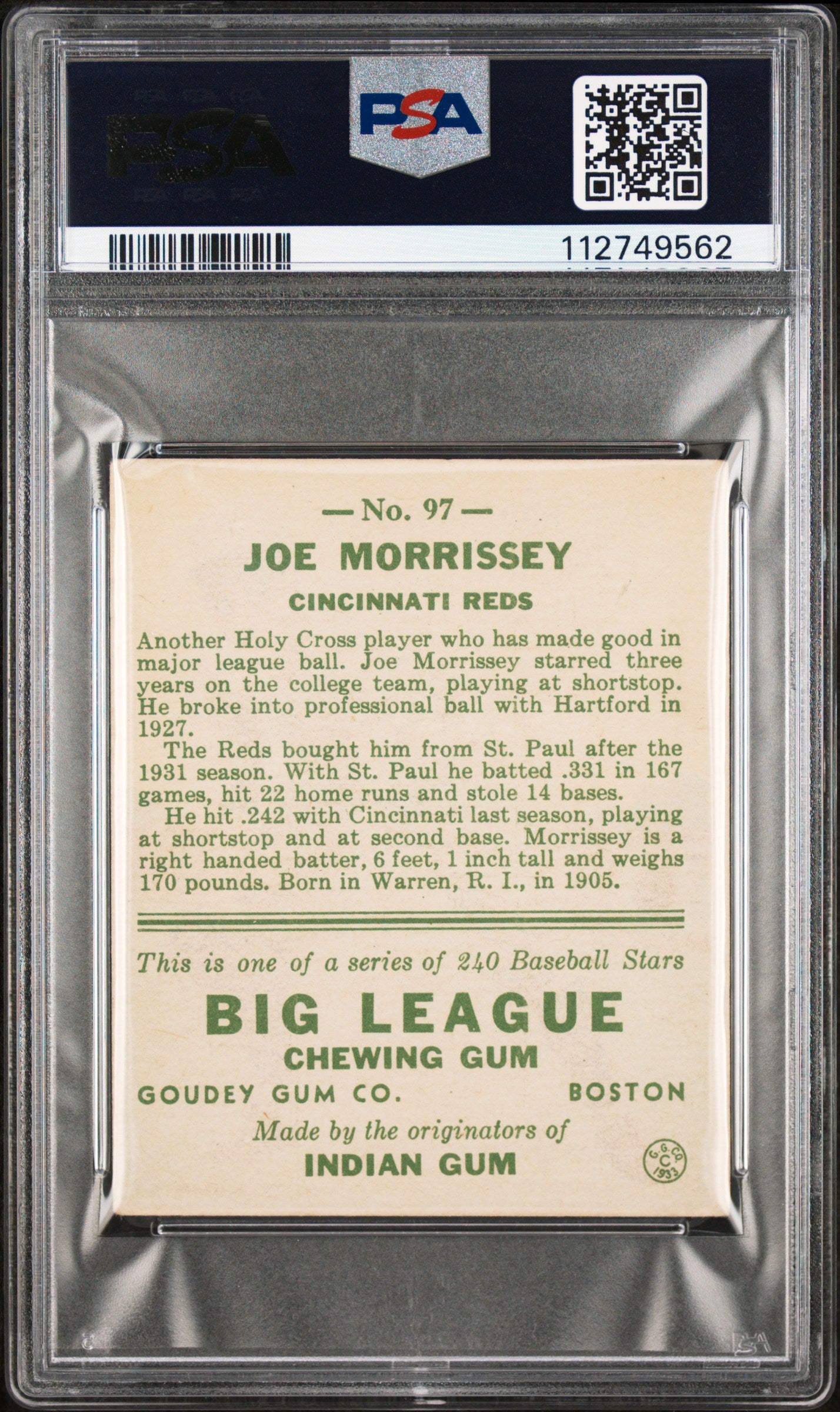 1933 Goudey Joe Morrissey #97 PSA 3