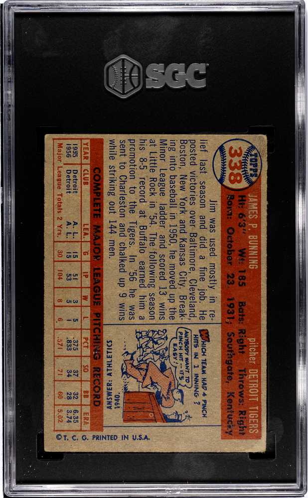 1957 Topps Jim Bunning #338 SGC 4