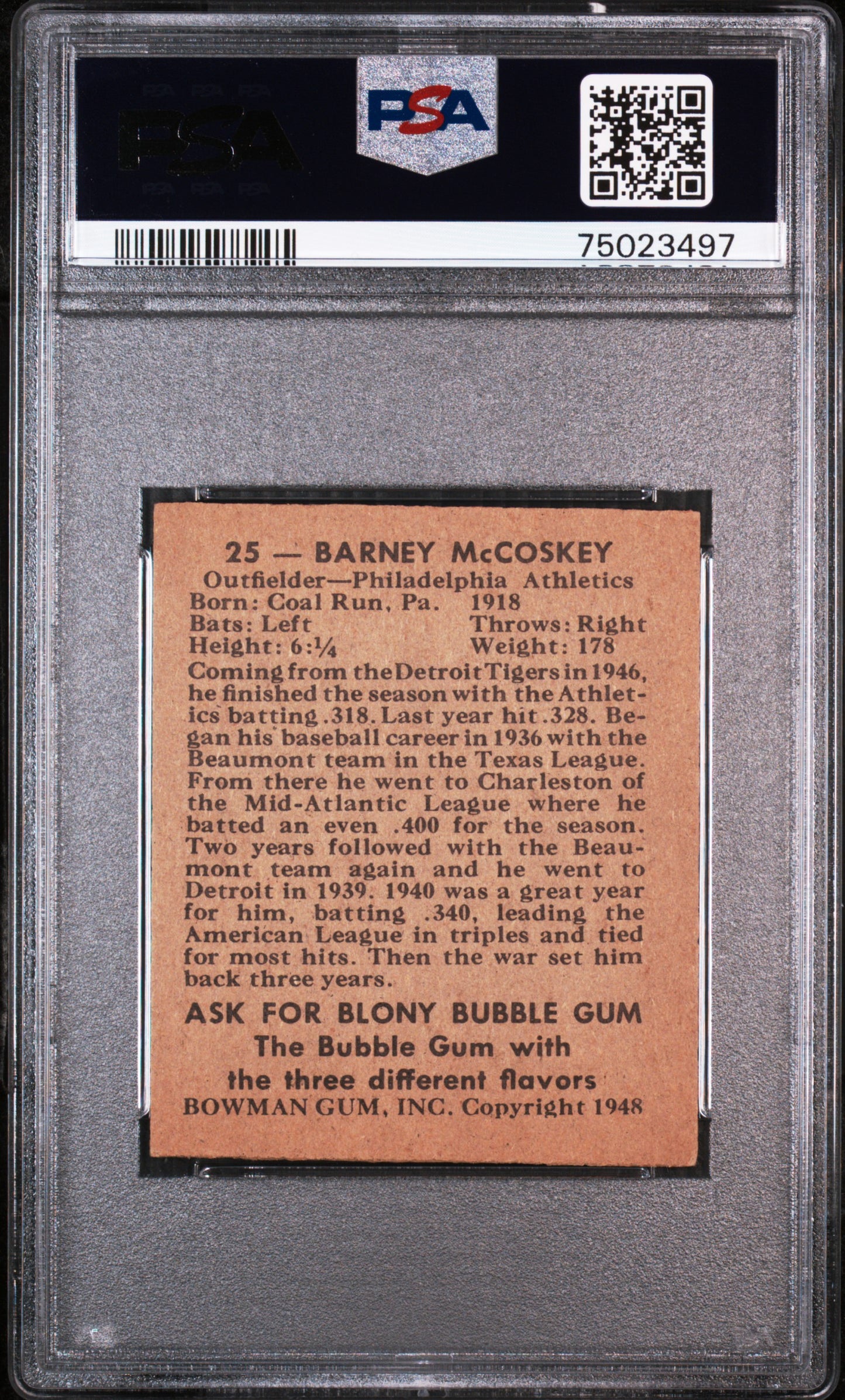 1948 Bowman Barney Mccoskey #25 PSA 6
