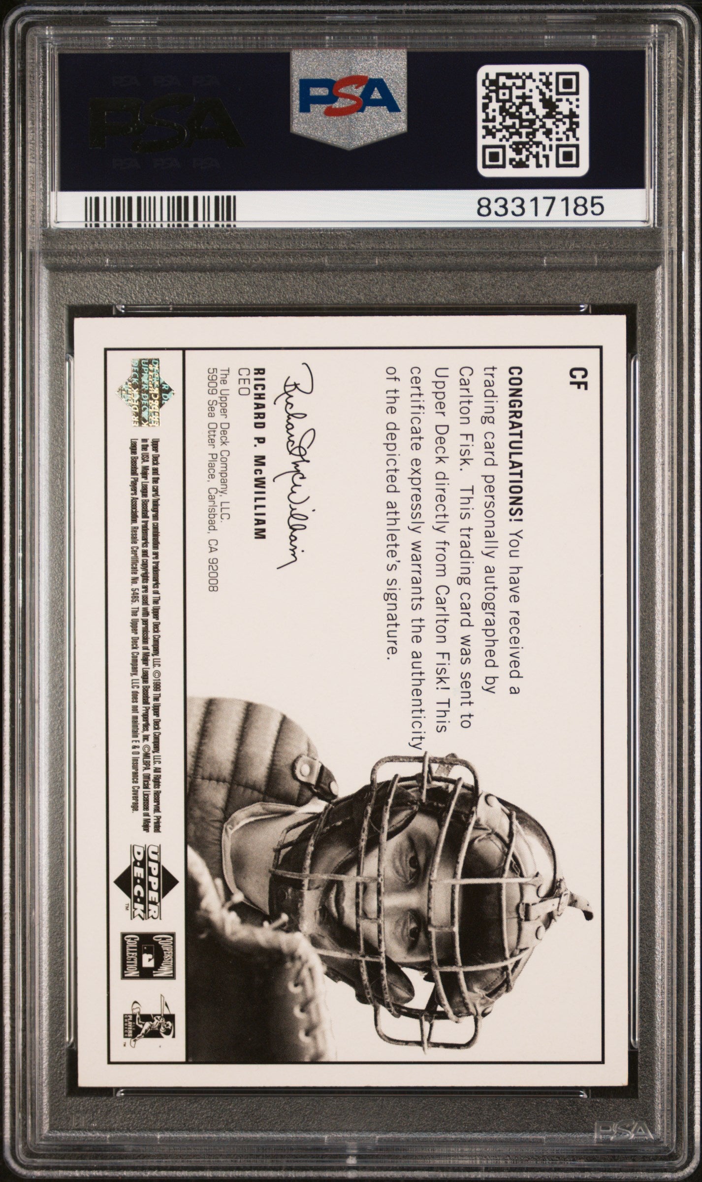 1999 Upper Deck Century Legends Epic Signatures Carlton Fisk #CF PSA 8