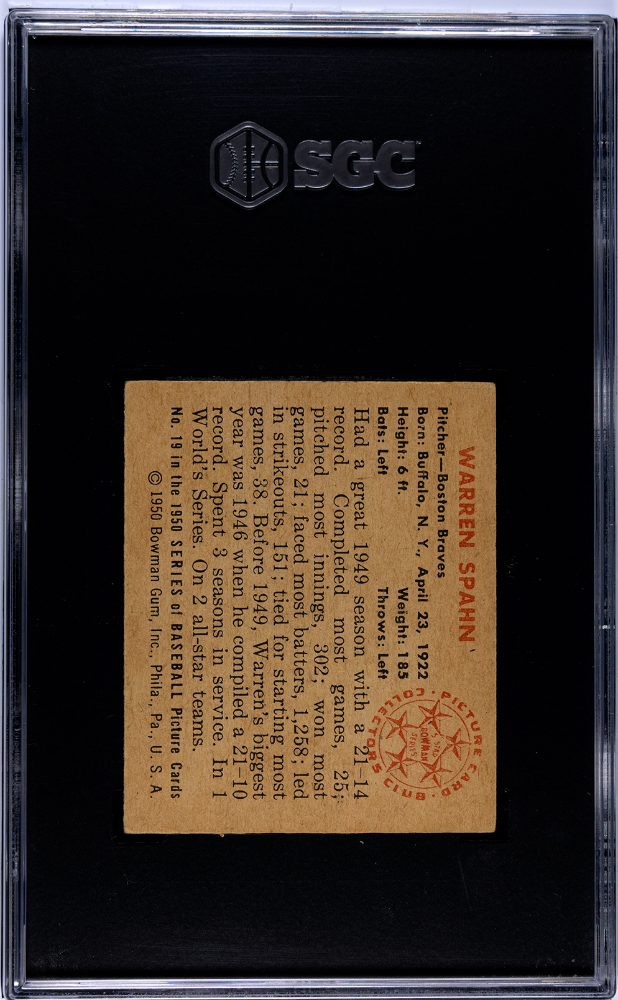 1950 Bowman Warren Spahn #19 SGC 5