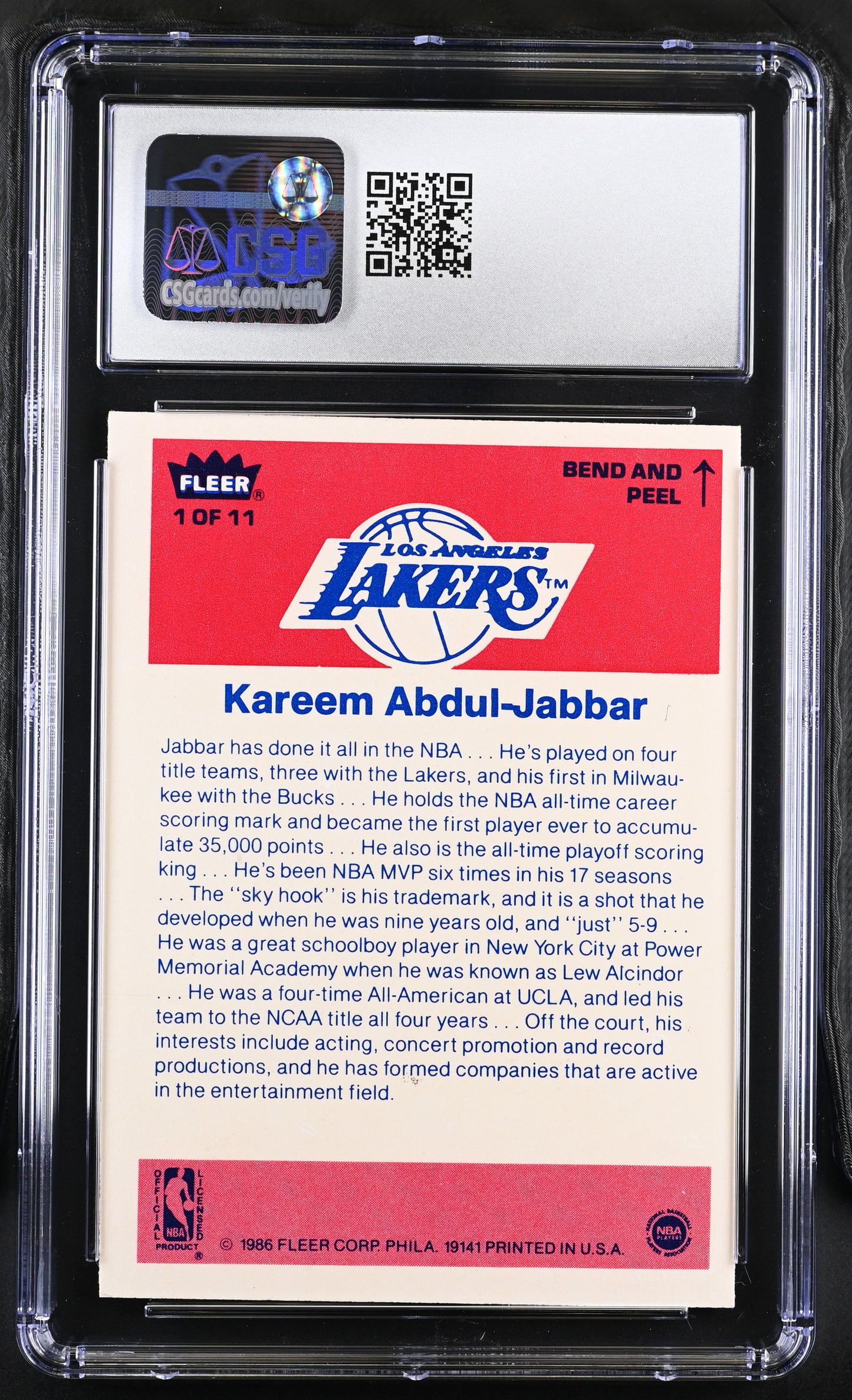 1986-87 Fleer Stickers Kareem Abdul-Jabbar #1 CGC 7