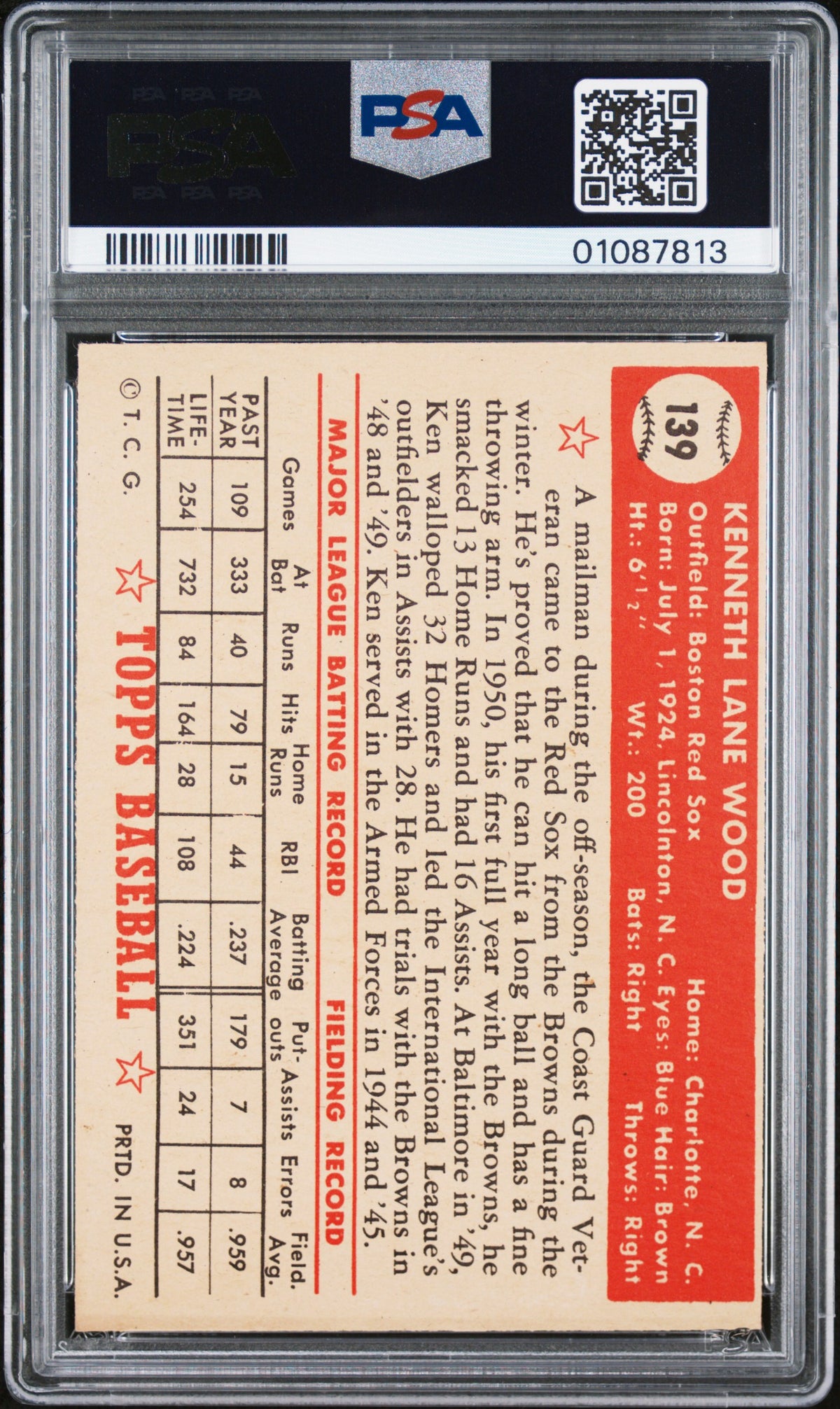 1952 Topps Ken Wood #139 PSA 7