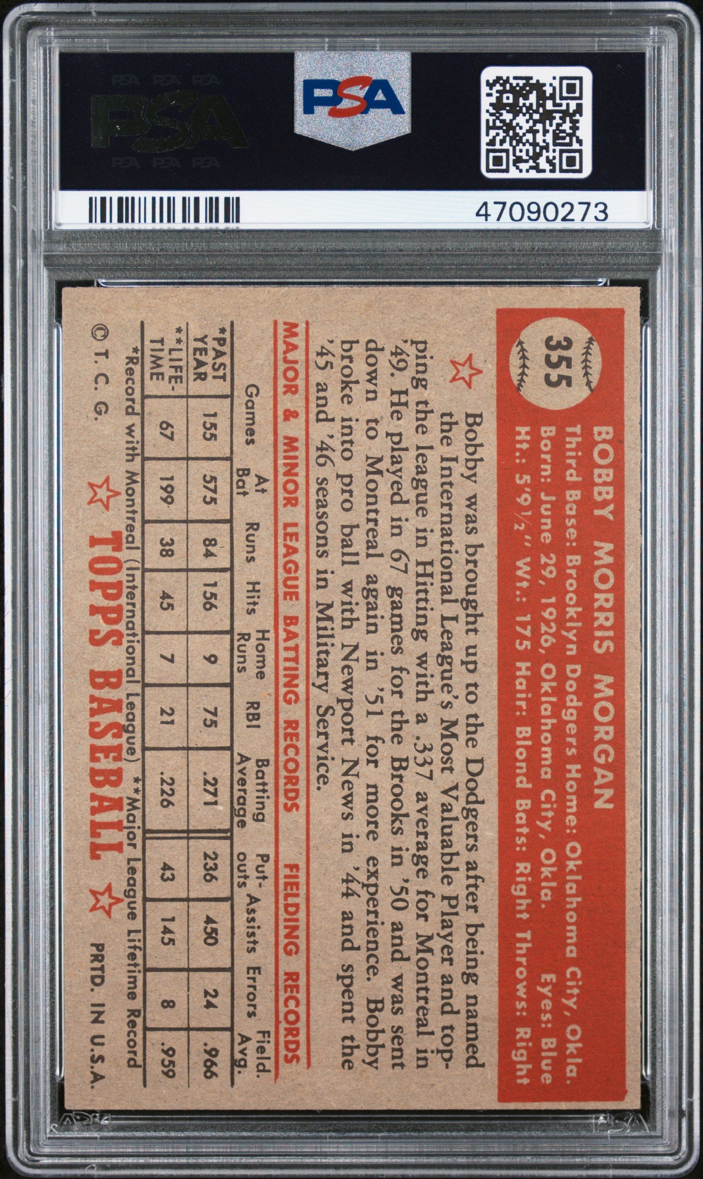 1952 Topps Bobby Morgan #355 PSA 7
