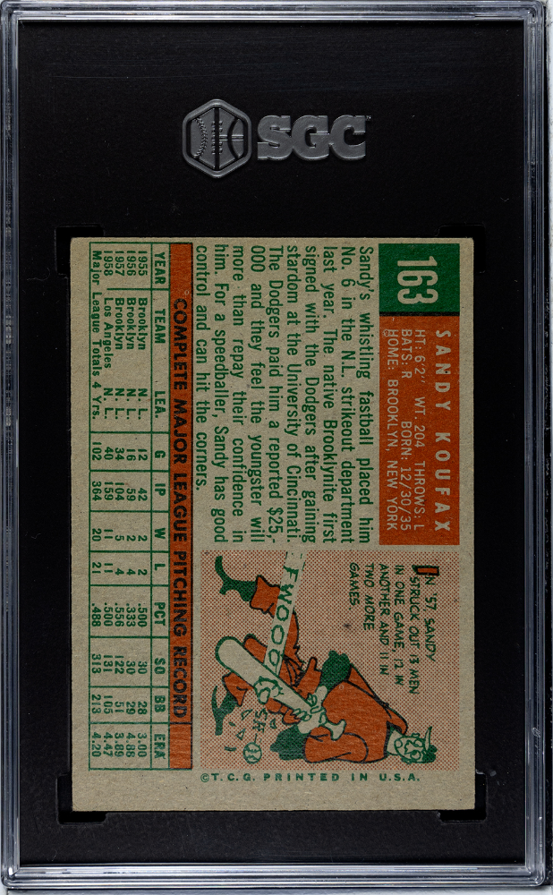 1959 Topps Sandy Koufax #163 SGC 4.5