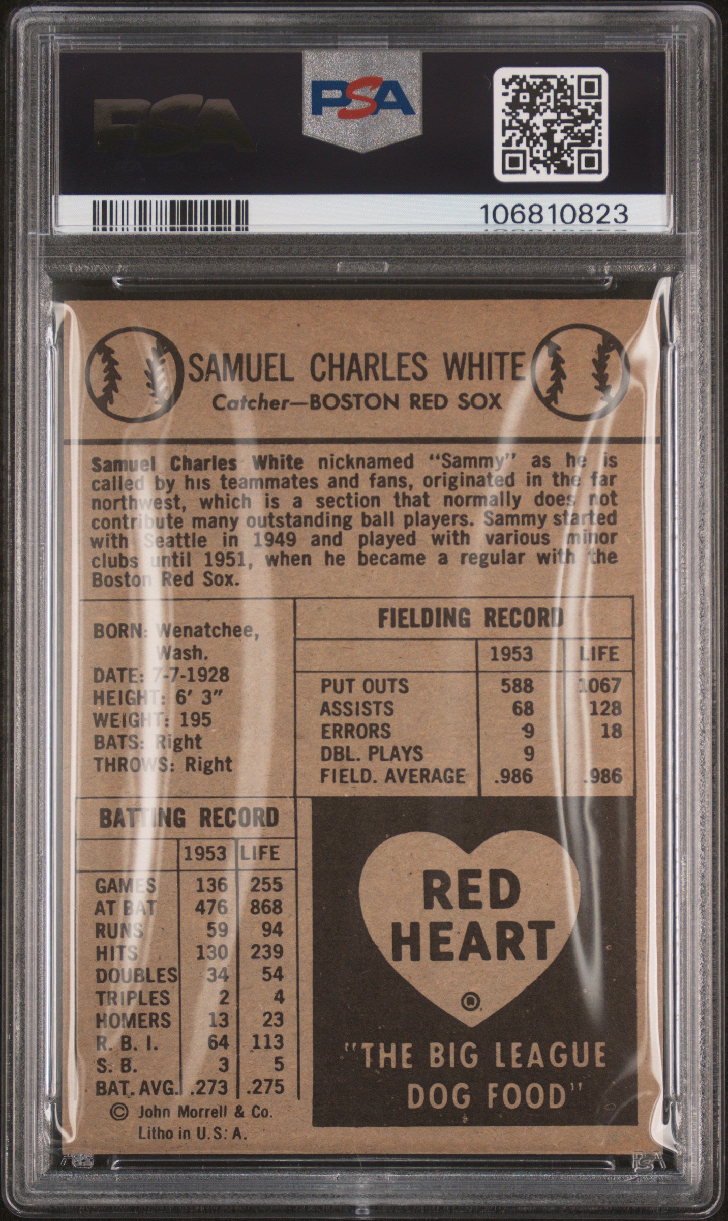 1954 Red Heart Sammy White PSA 7