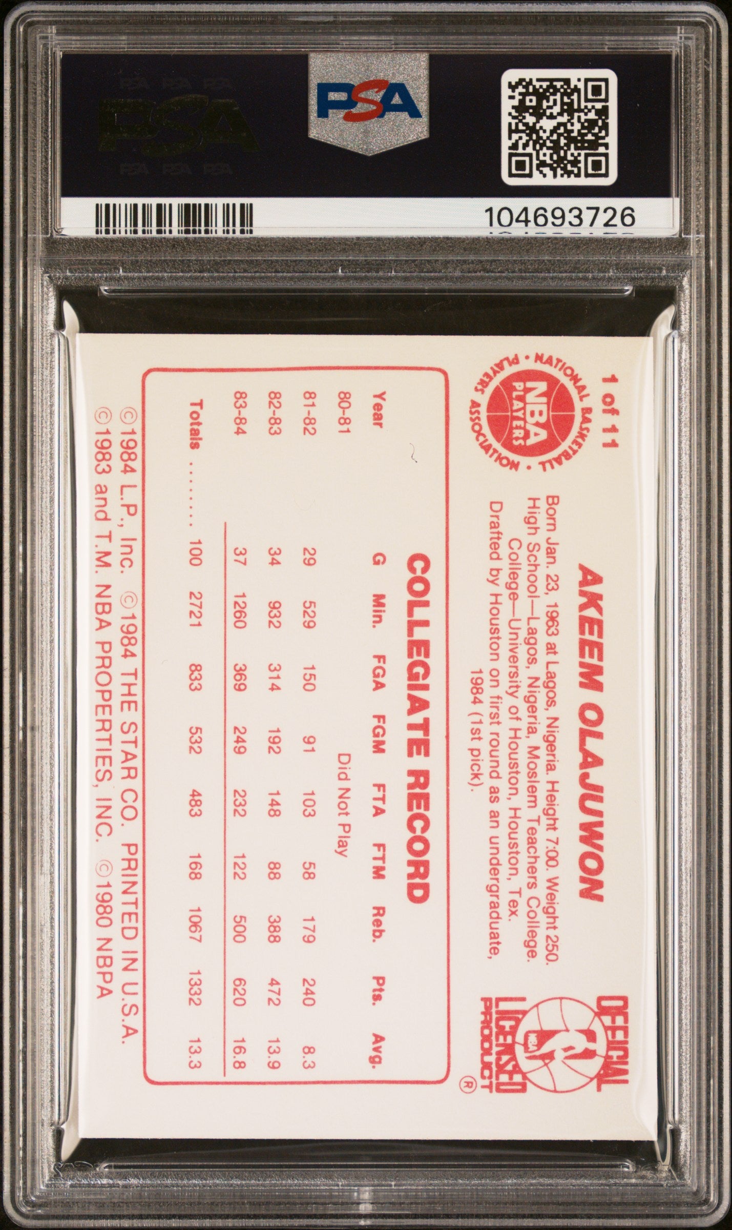 1985-86 Star All-Rookies Akeem Olajuwon #1 PSA 8