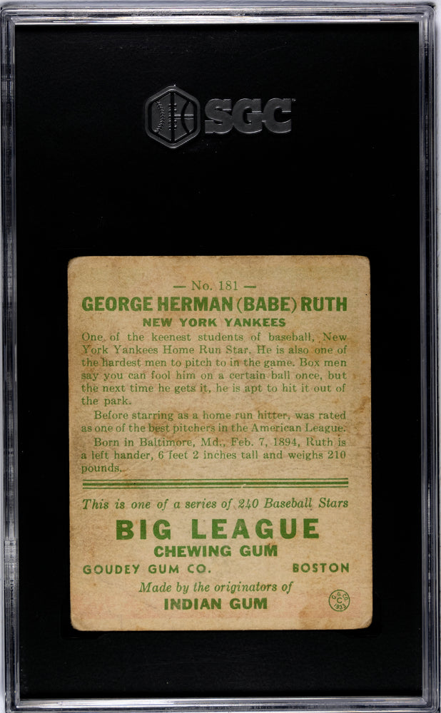 1933 Goudey Babe Ruth #181 SGC 1.5