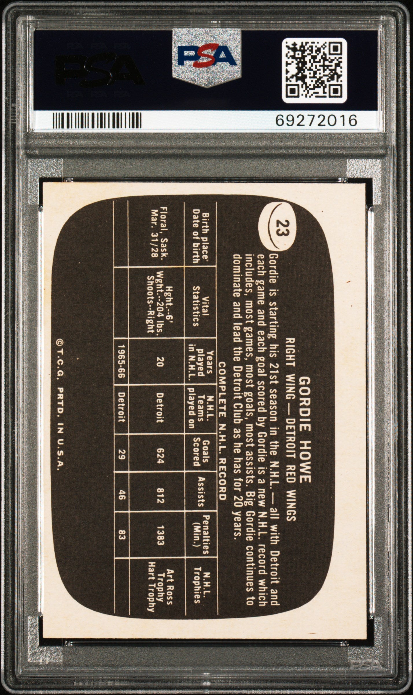 1966 Topps Usa Test Gordie Howe #23 MC PSA 9