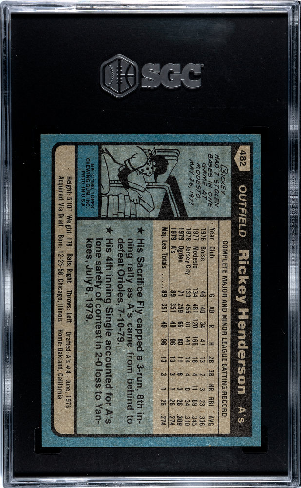 1980 Topps Rickey Henderson #482 SGC 9